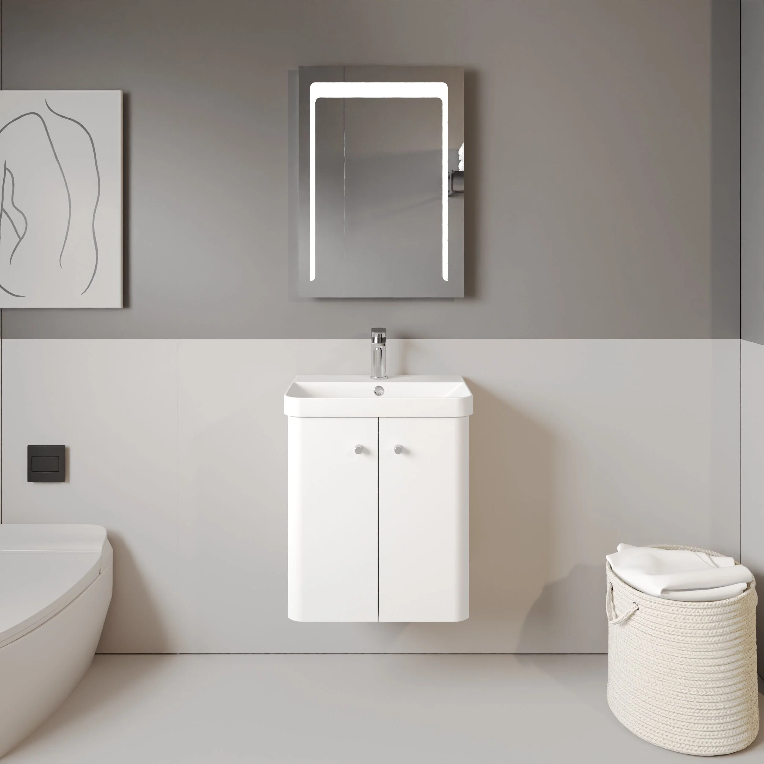 Flashbrook Contemporary Wall Hung 2 Door Vanity Unit with 1 Tap Hole Basin, Choice of Size and Colour - Image 7