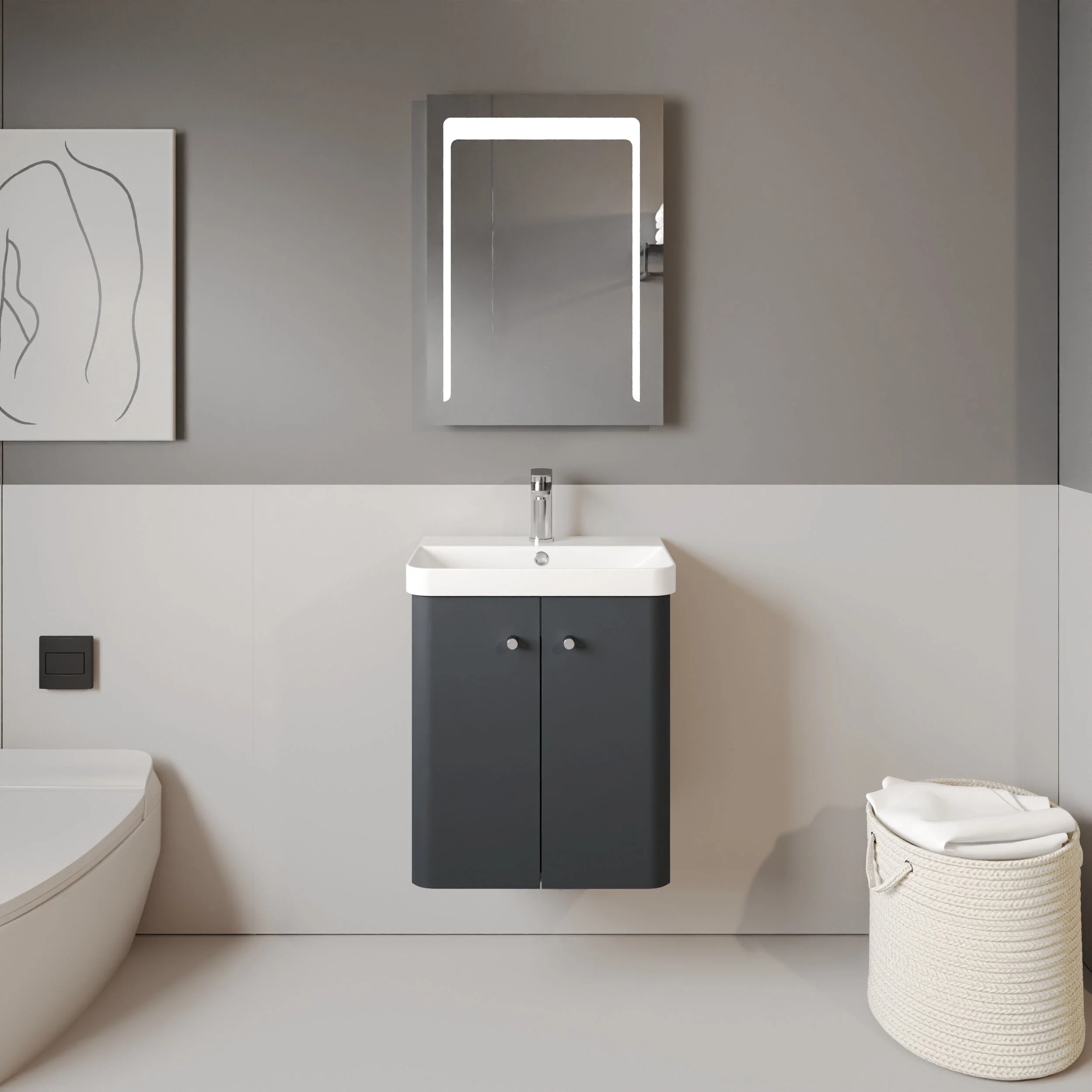 Flashbrook Contemporary Wall Hung 2 Door Vanity Unit with 1 Tap Hole Basin, Choice of Size and Colour - Image 9