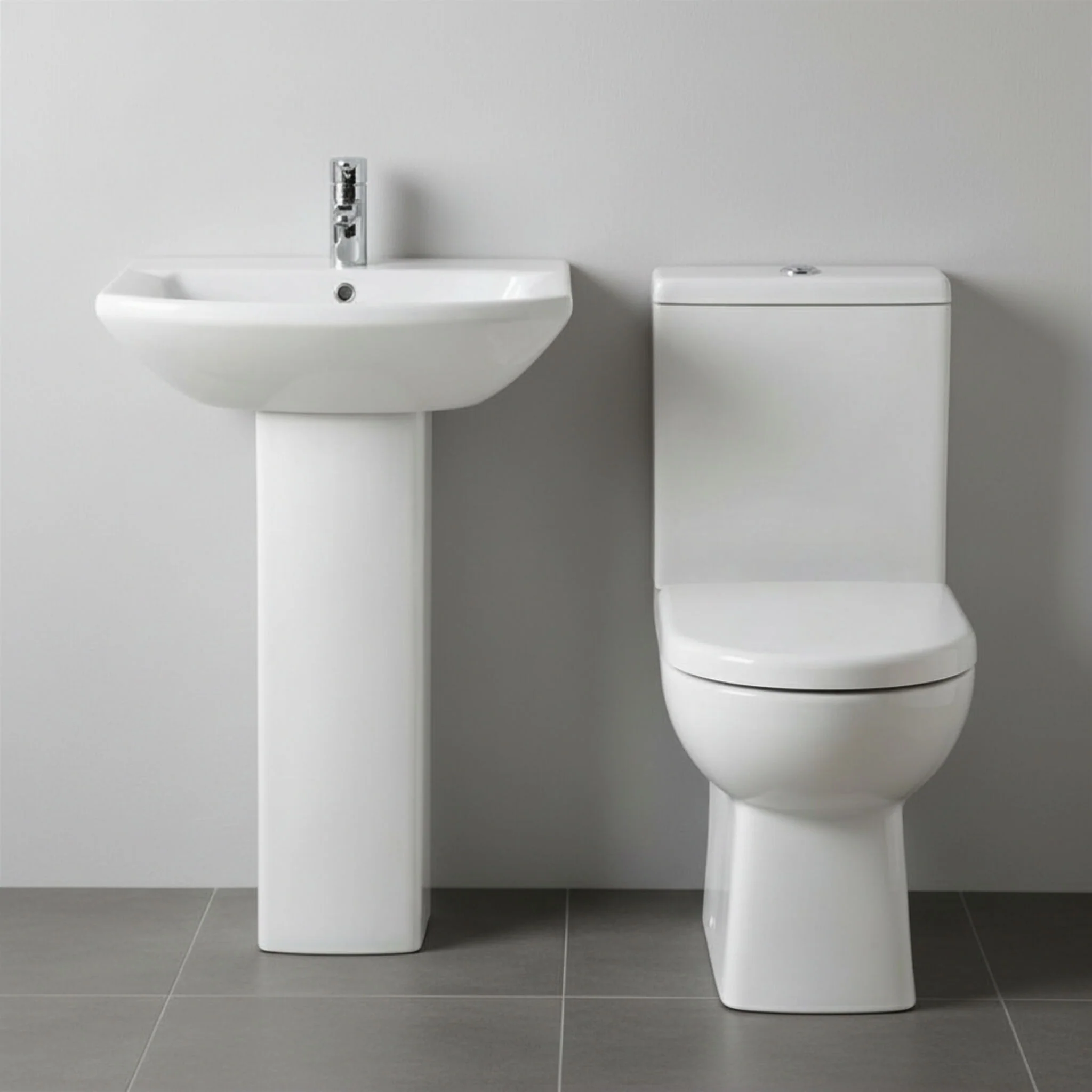 Stramshall Square Ceramic Bathroom Bundle - Close Coupled Toilet with Cistern, Soft-Close Seat & Basin with Full or Semi Pedestal (500mm or 600mm) - Image 3