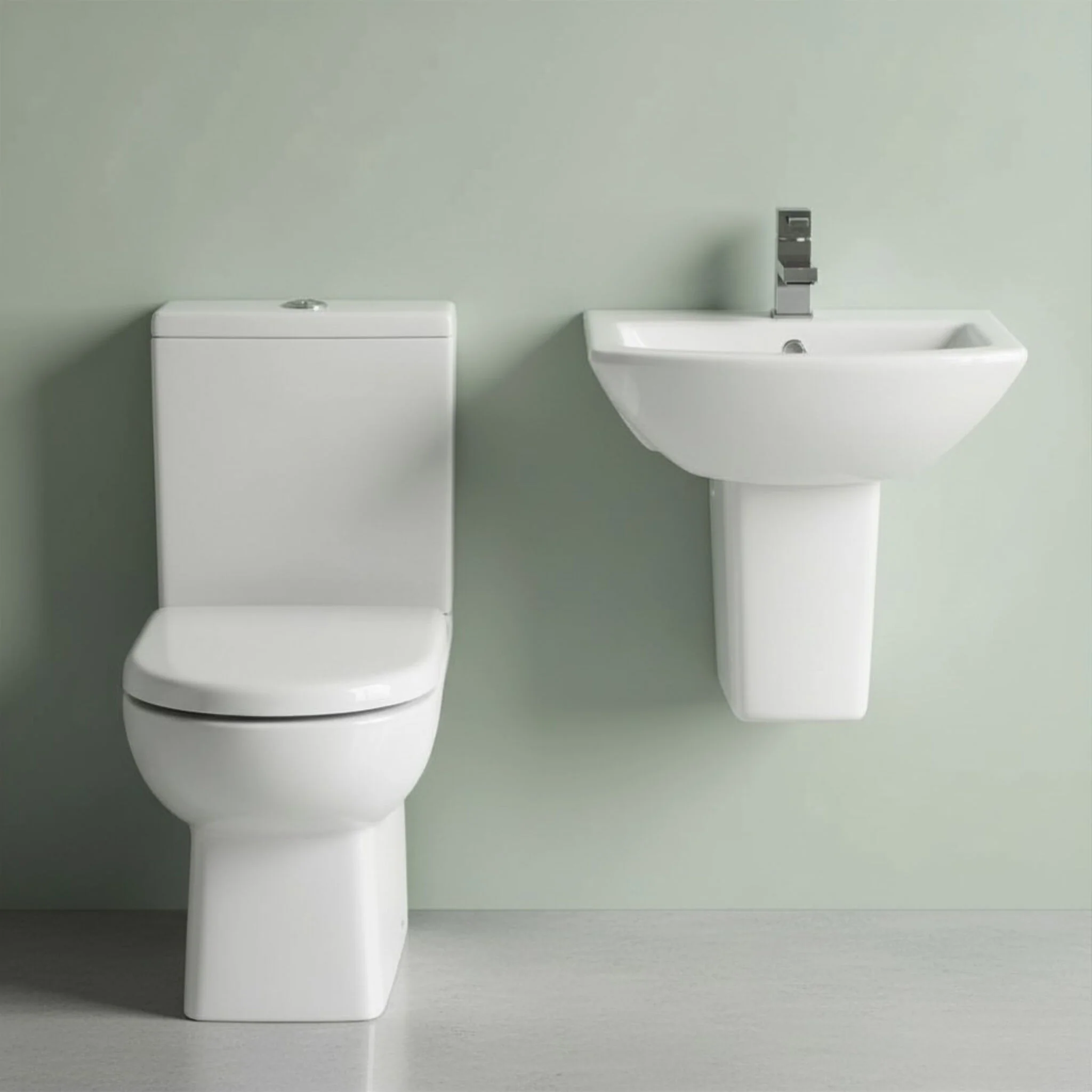 Stramshall Square Ceramic Bathroom Bundle - Close Coupled Toilet with Cistern, Soft-Close Seat & Basin with Full or Semi Pedestal (500mm or 600mm) - Image 4
