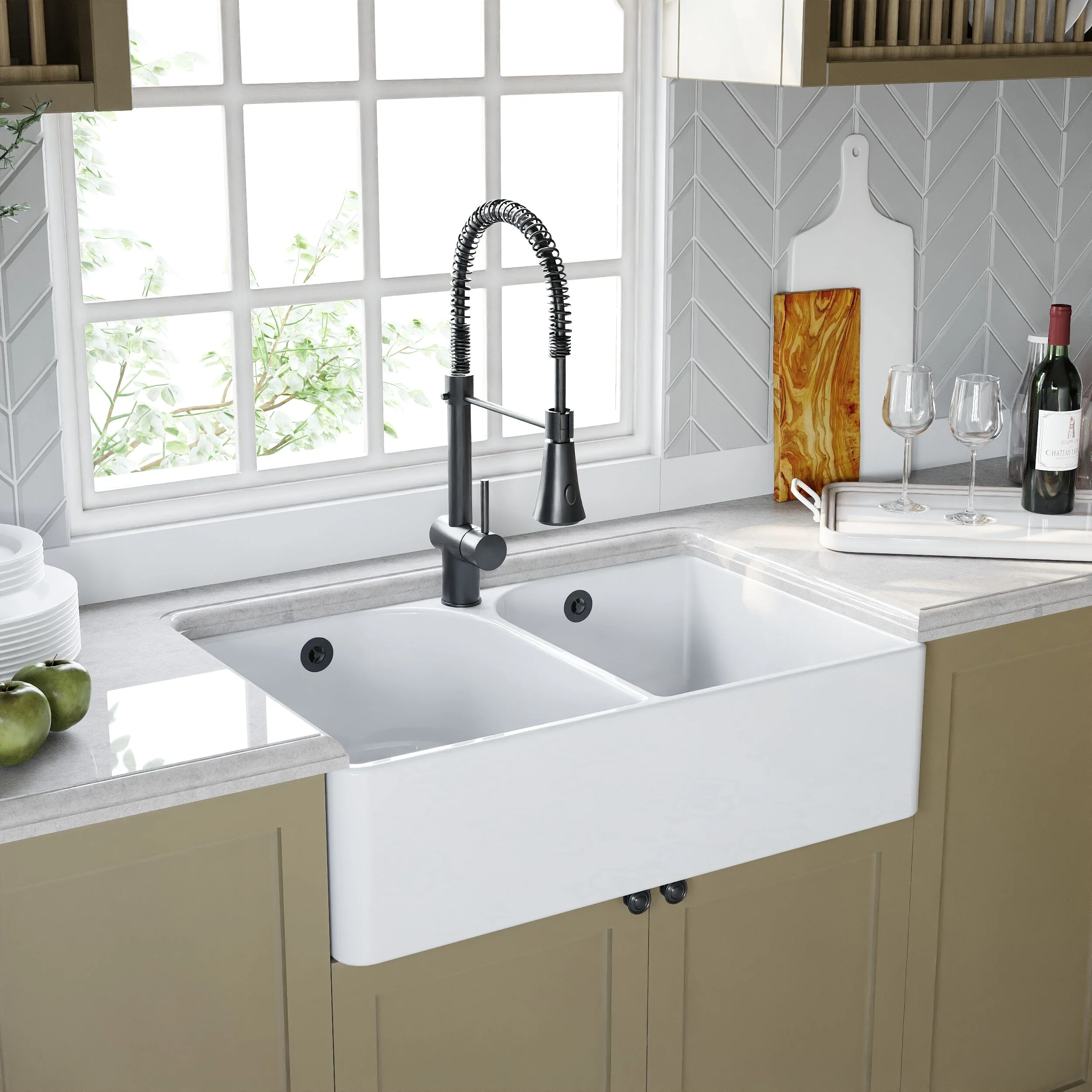 Double Bowl Butler Sink with Overflow - Choice of Tap and Waste - 795mm - Image 14