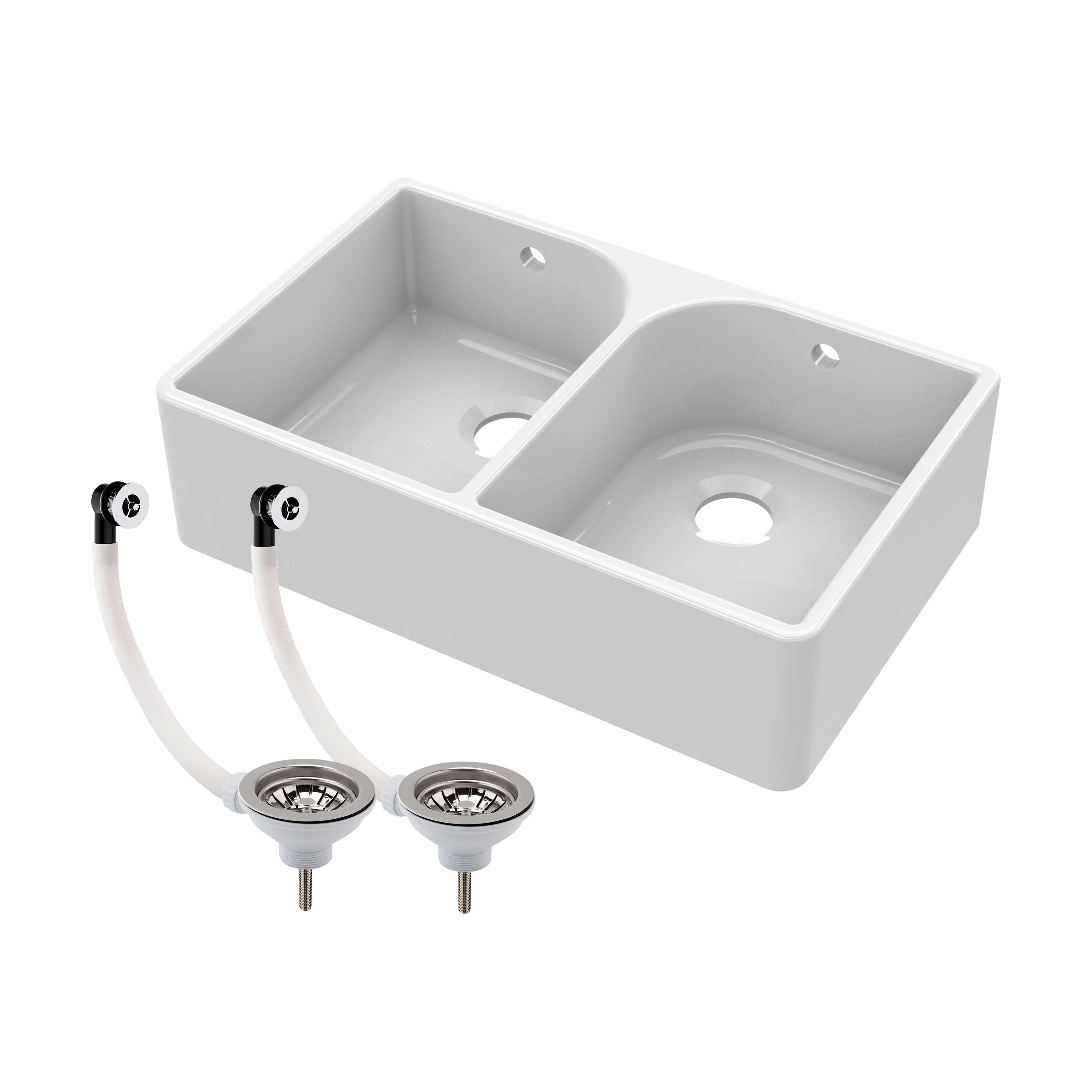 Double Bowl Butler Sink with Overflow - Choice of Tap and Waste - 795mm - Image 19