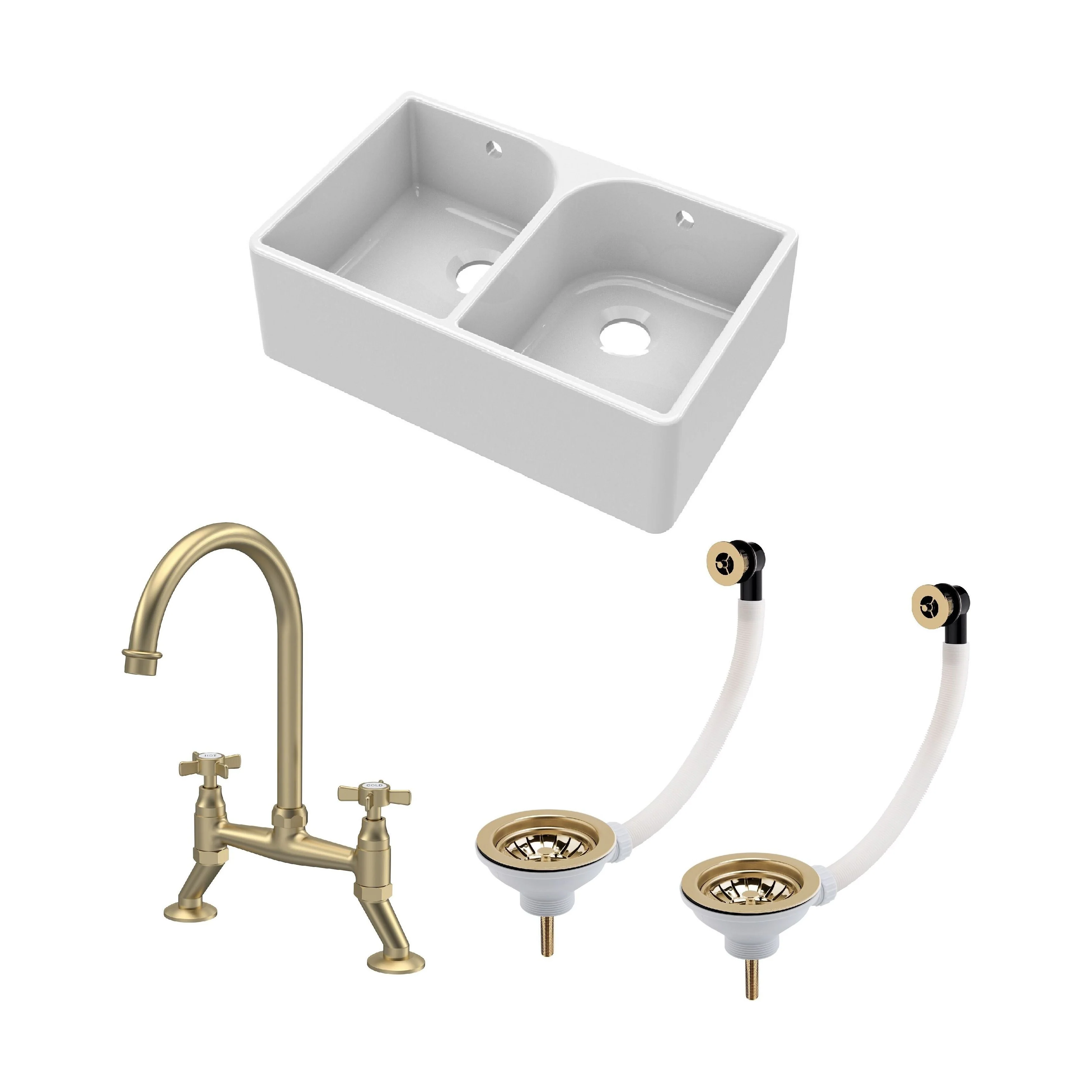 Double Bowl Butler Sink with Overflow - Choice of Tap and Waste - 795mm - Image 22