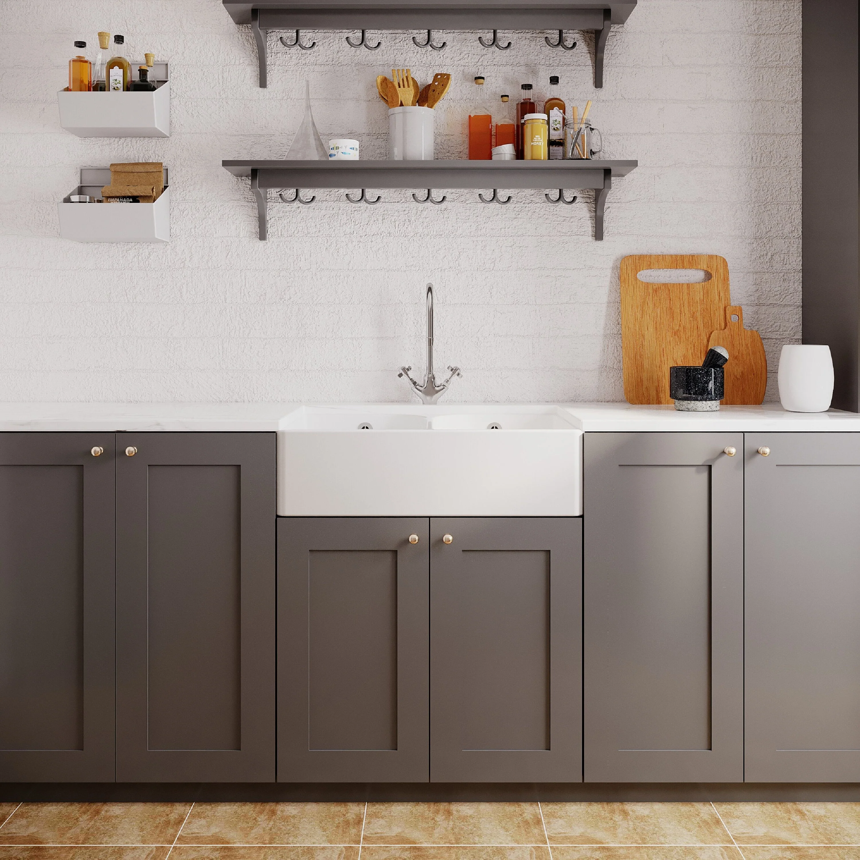 Double Bowl Butler Sink with Overflow - Choice of Tap and Waste - 795mm - Image 8