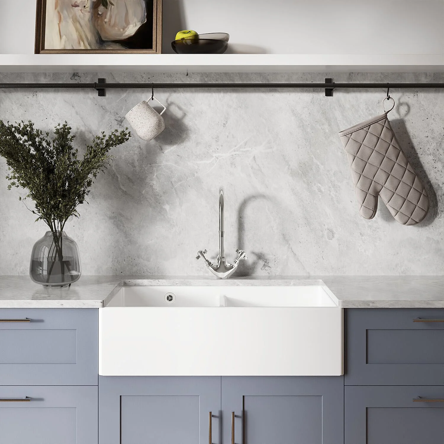 Double Bowl Fireclay Butler Kitchen Sink with Stepped Weir and Overflow - 795mm - Choice of Wastes - Image 11