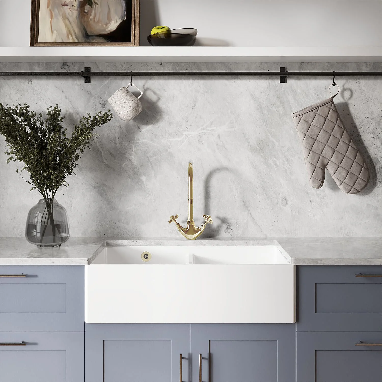 Double Bowl Fireclay Butler Kitchen Sink with Stepped Weir and Overflow - 795mm - Choice of Wastes - Image 7