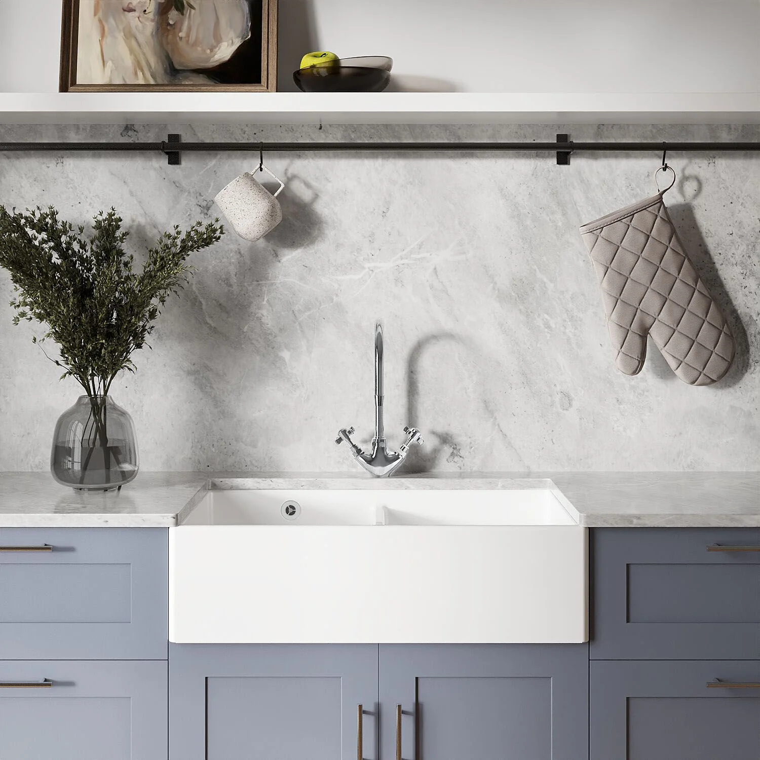 Double Bowl Fireclay Butler Kitchen Sink with Stepped Weir and Overflow - 795mm - Choice of Wastes - Image 9