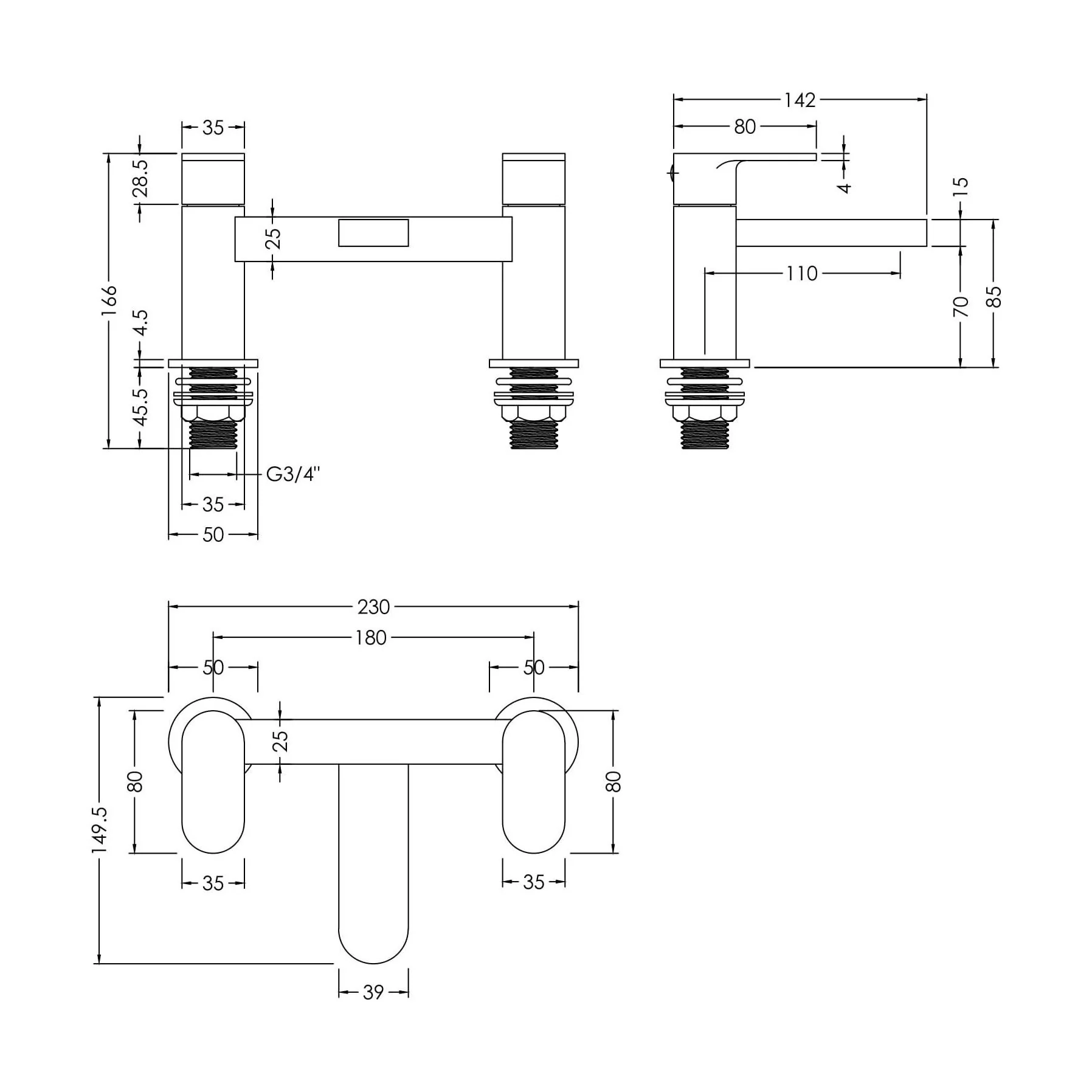 Enville Dual Lever Round Deck Mounted Bath Filler Tap – Choice of Finish - Image 6