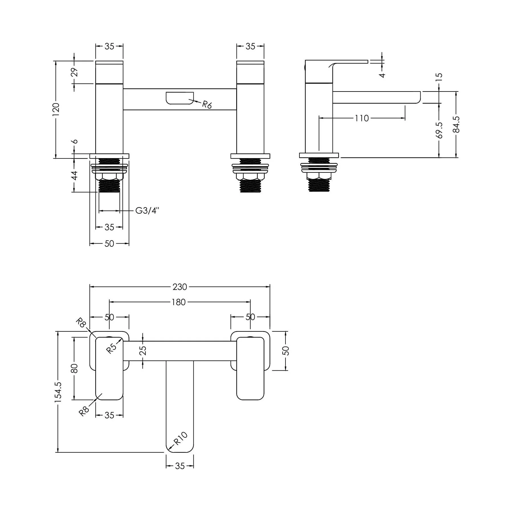 Swinscoe Dual Lever Square Deck Mounted Bath Filler Tap – Choice of Finish - Image 12