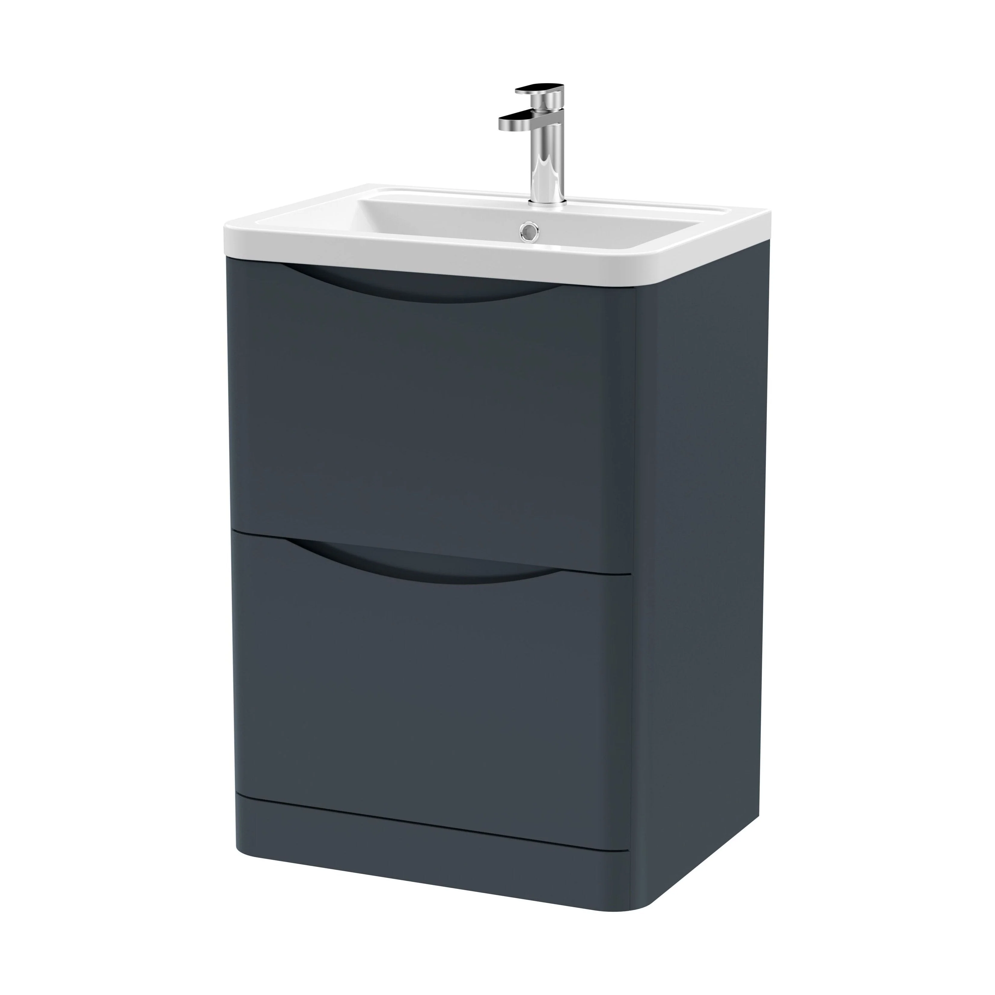 Dunwood Contemporary 2 Drawer Floor Standing Vanity Unit with Basin, Dark Grey, 600mm - Image 2