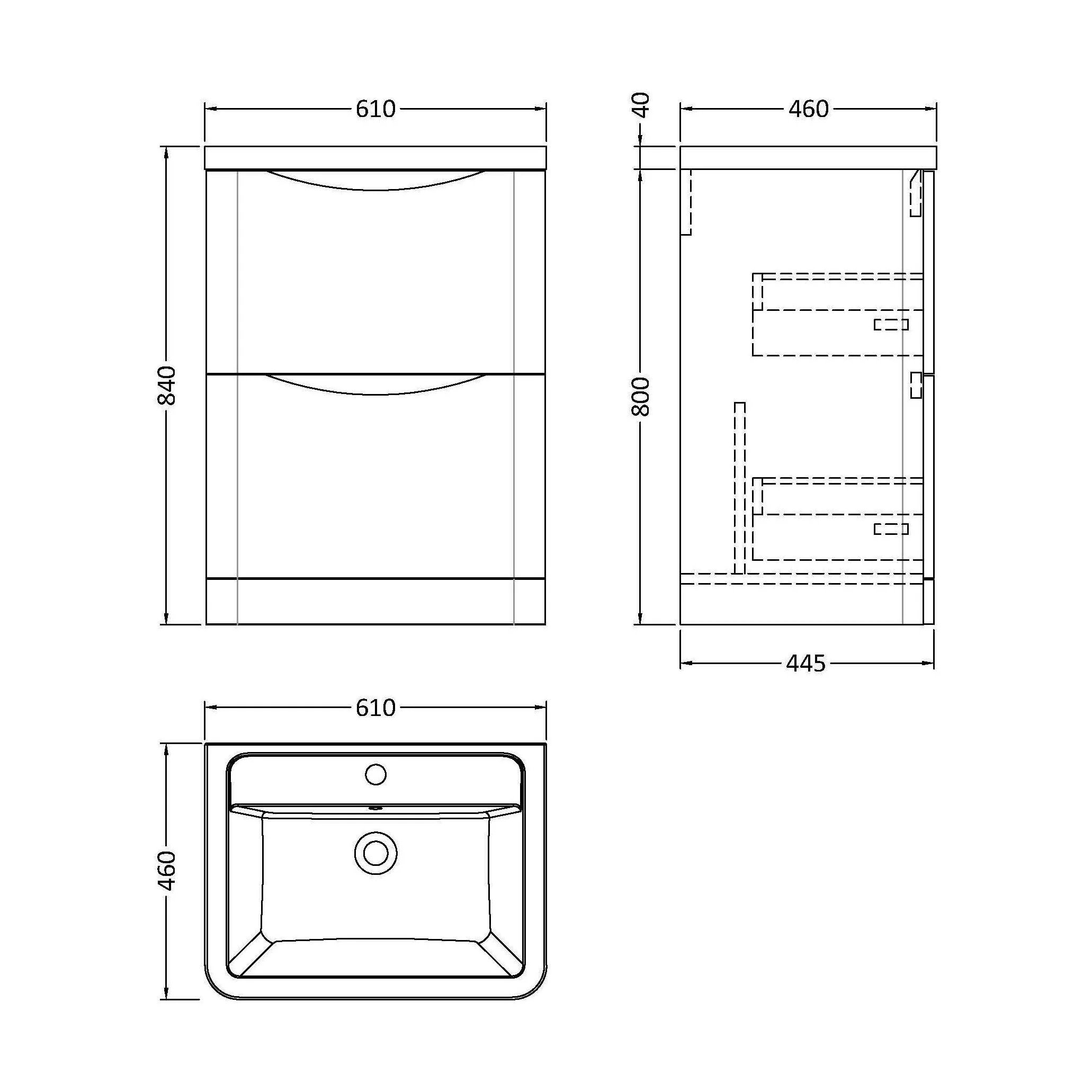 Dunwood Contemporary 2 Drawer Floor Standing Vanity Unit with Basin, Dark Grey, 600mm - Image 3