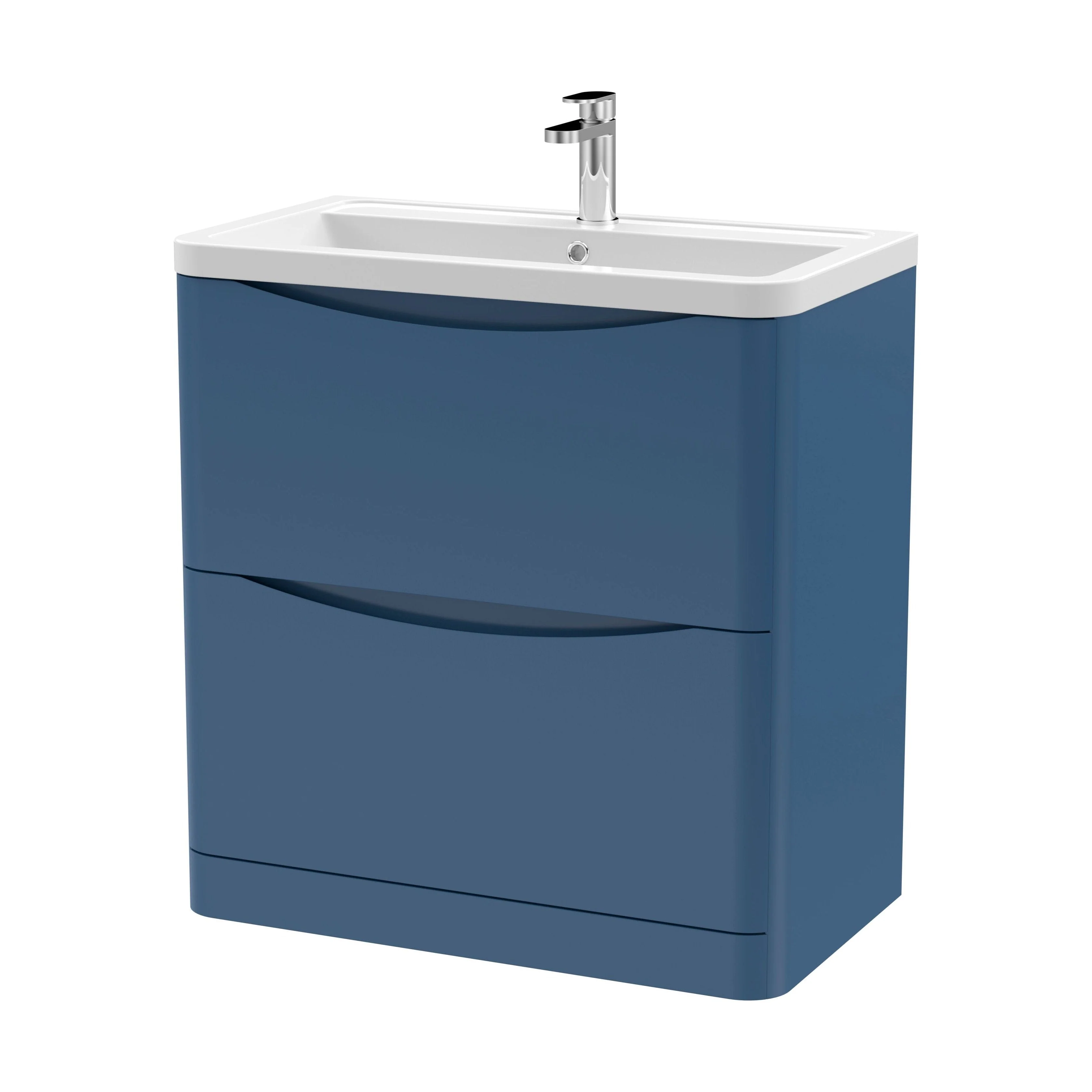 Dunwood Contemporary 2 Drawer Floor Standing Vanity Unit with Basin, Satin Blue, 800mm - Image 2