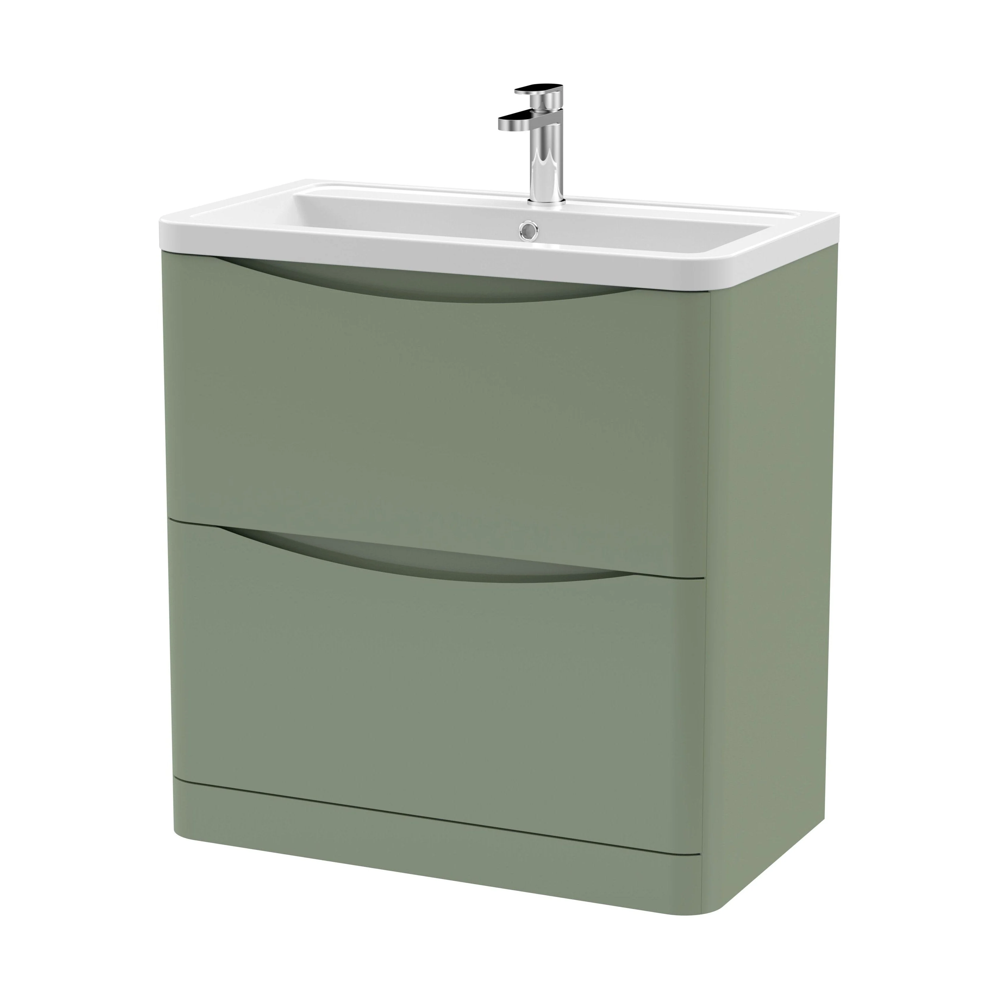 Dunwood Contemporary 2 Drawer Floor Standing Vanity Unit with Basin, Satin Green, 800mm - Image 2