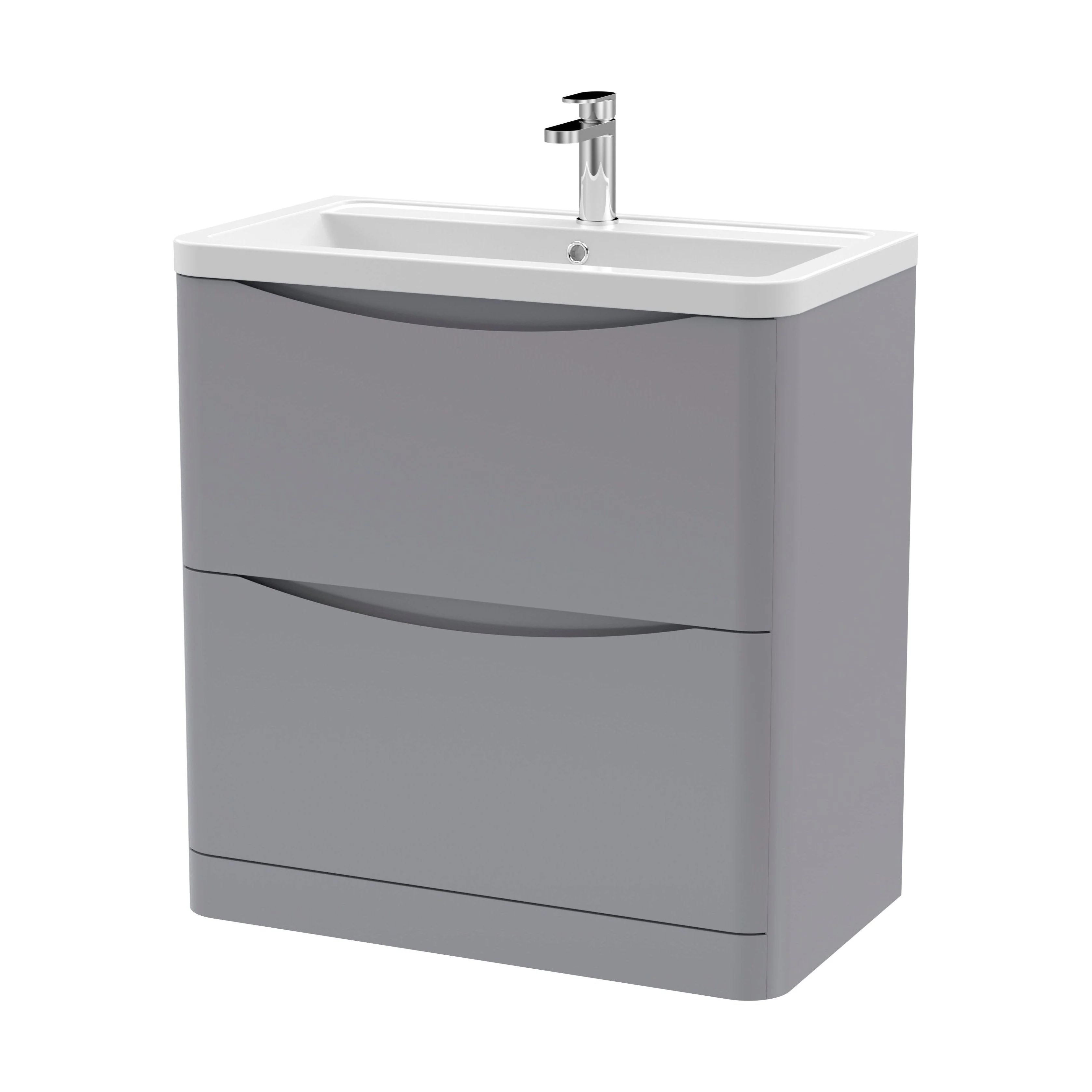 Dunwood Contemporary 2 Drawer Floor Standing Vanity Unit with Basin, Satin Grey, 800mm - Image 2