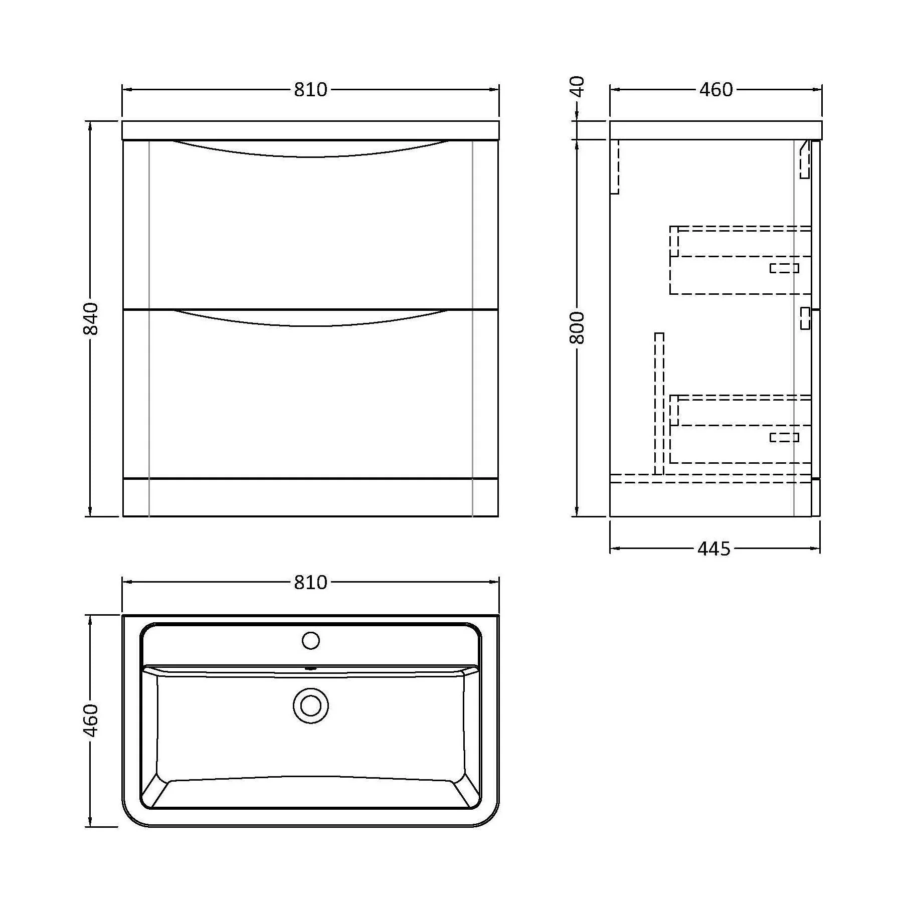 Dunwood Contemporary 2 Drawer Floor Standing Vanity Unit with Basin, Satin Grey, 800mm - Image 3