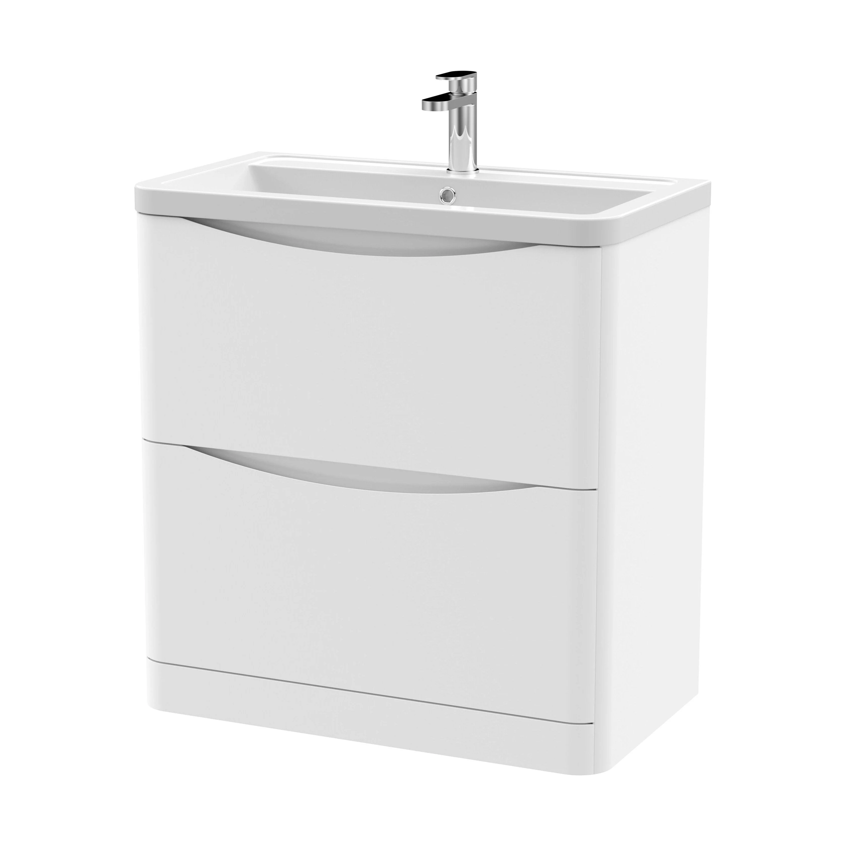 Dunwood Contemporary 2 Drawer Floor Standing Vanity Unit with Basin, Satin White, 800mm - Image 2