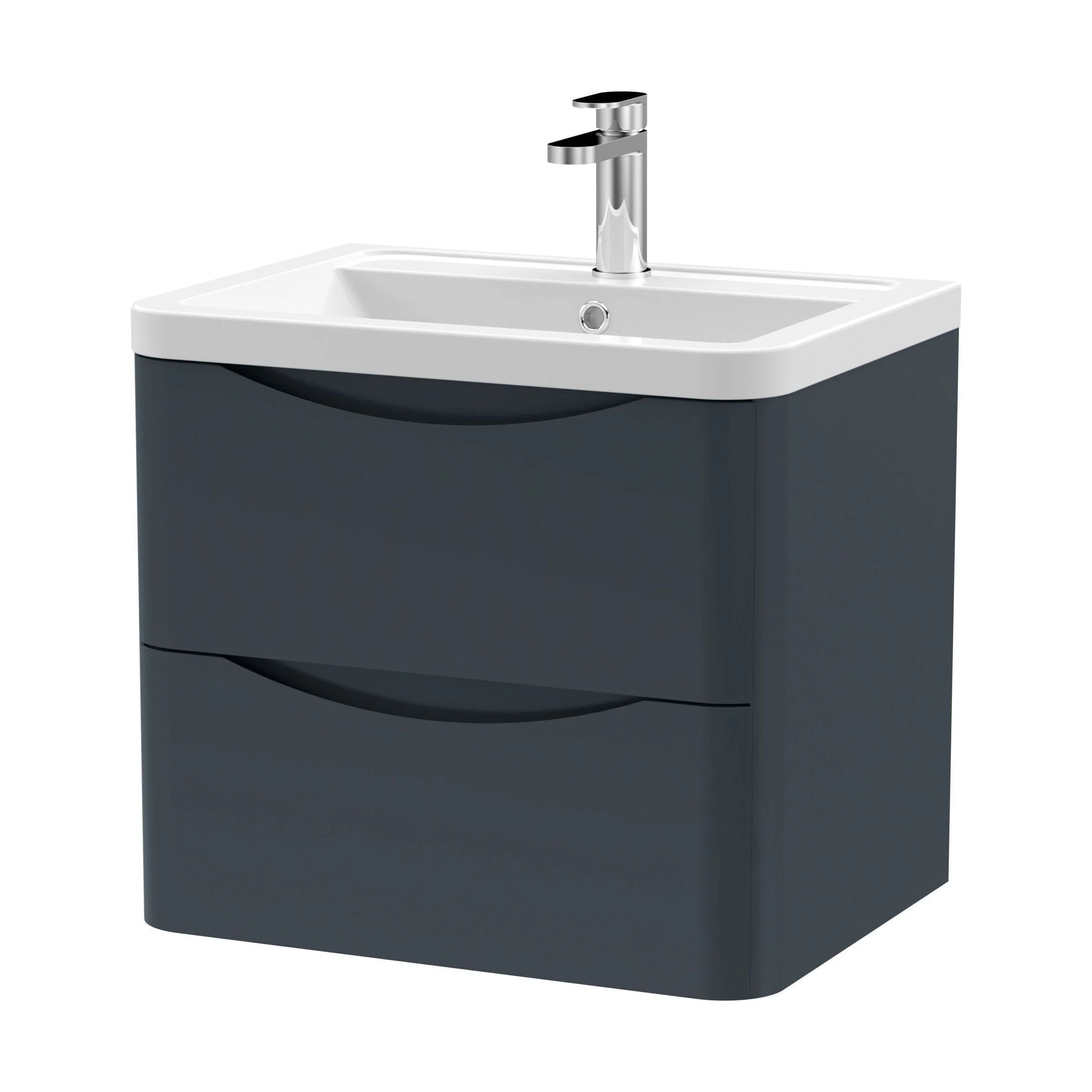 Dunwood Contemporary 2 Drawer Wall Hung Vanity Unit with Basin, Dark Grey, 600mm - Image 2