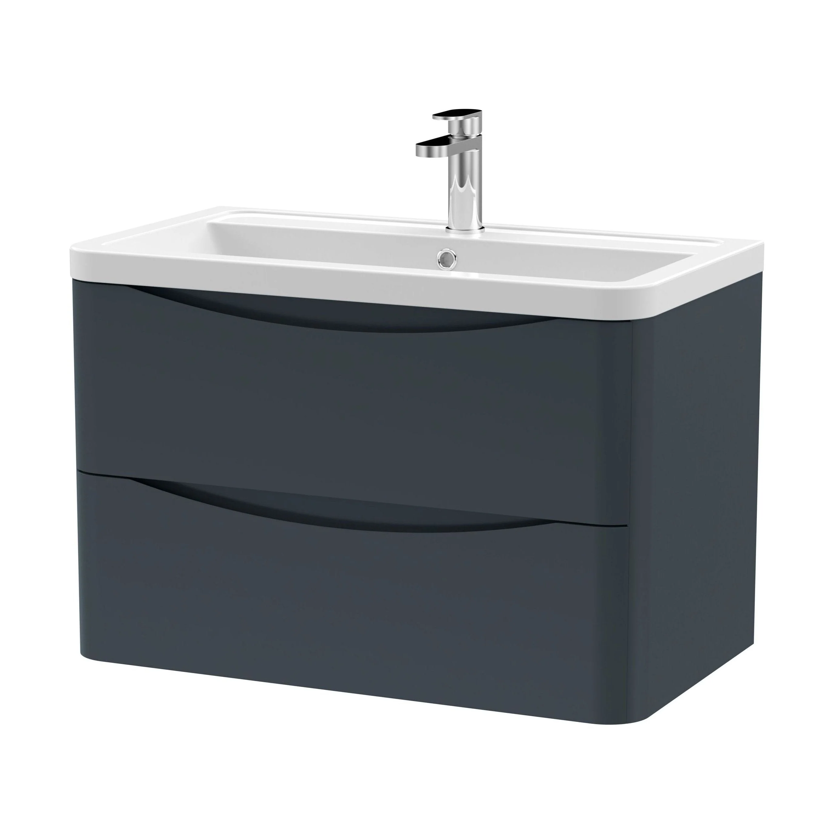 Dunwood Contemporary 2 Drawer Wall Hung Vanity Unit with Basin, Dark Grey, 800mm - Image 2