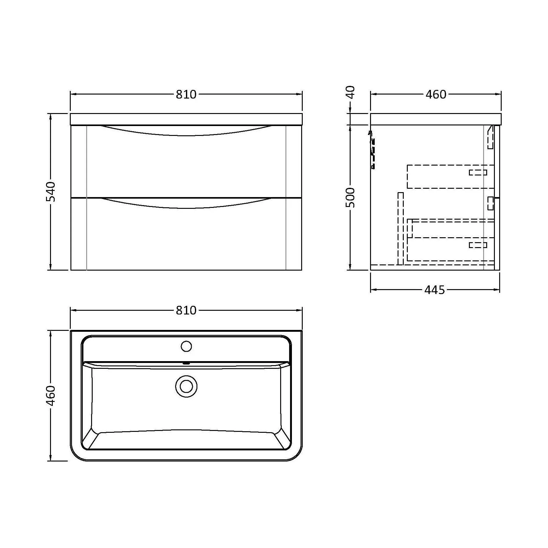 Dunwood Contemporary 2 Drawer Wall Hung Vanity Unit with Basin, Dark Grey, 800mm - Image 3