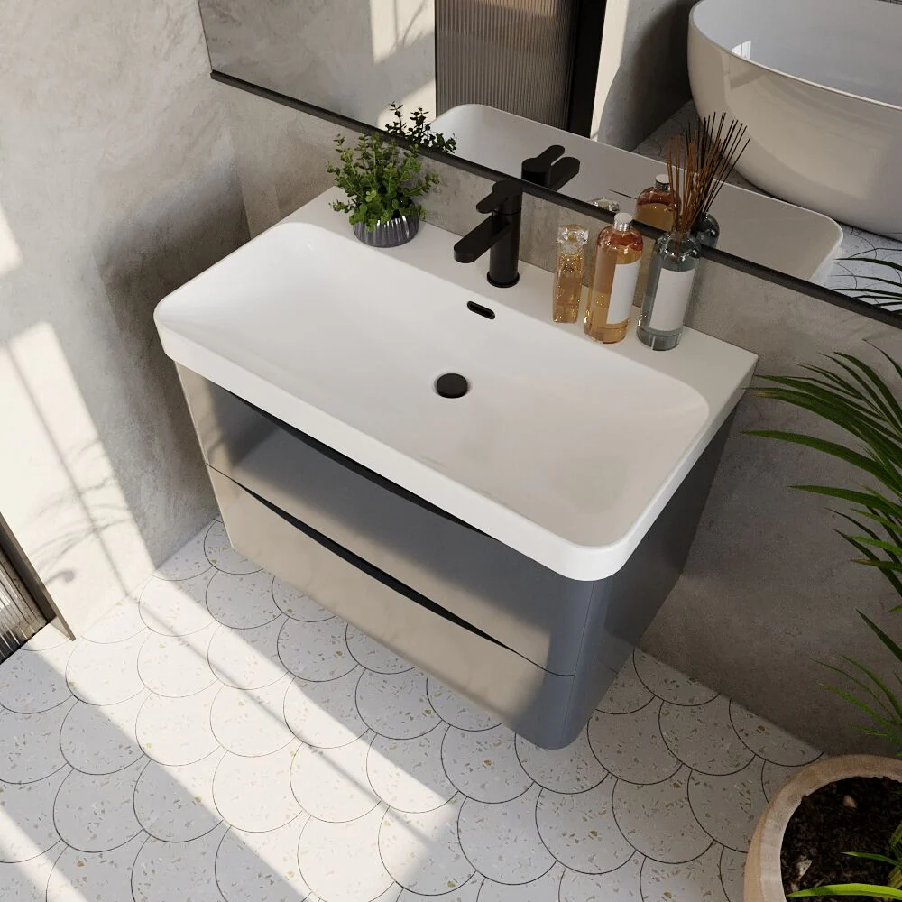 Dunwood Contemporary Wall Hung 2 Drawer Vanity Basin Unit, Choice of Size and Colour - Image 15