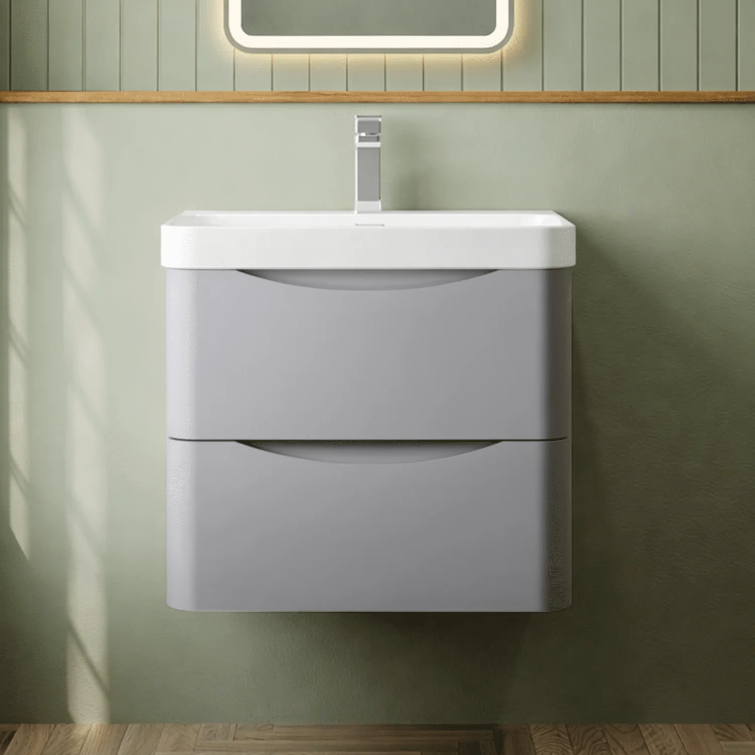 Dunwood Contemporary Wall Hung 2 Drawer Vanity Basin Unit, Choice of Size and Colour - Image 3