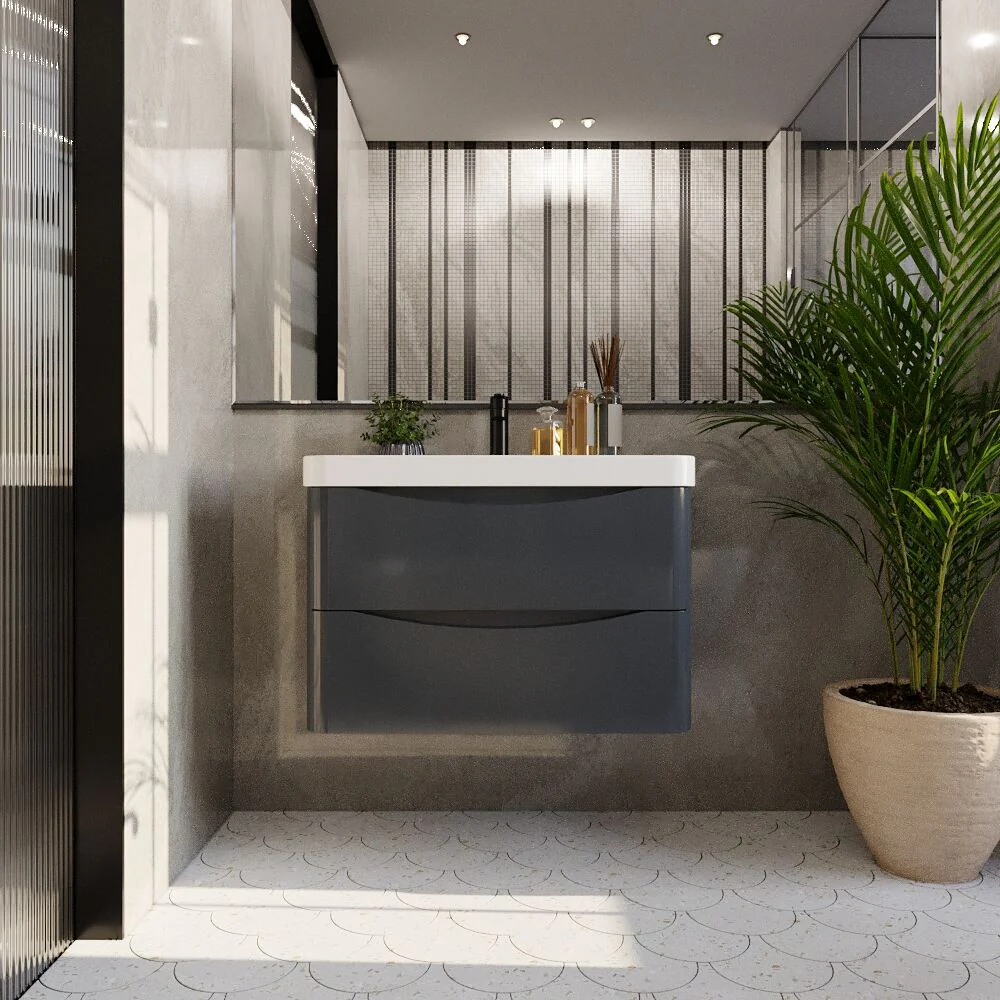 Dunwood Contemporary Wall Hung 2 Drawer Vanity Basin Unit, Choice of Size and Colour - Image 7
