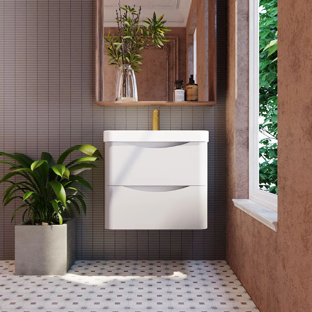 Dunwood Contemporary Wall Hung 2 Drawer Vanity Basin Unit, Choice of Size and Colour - Image 8
