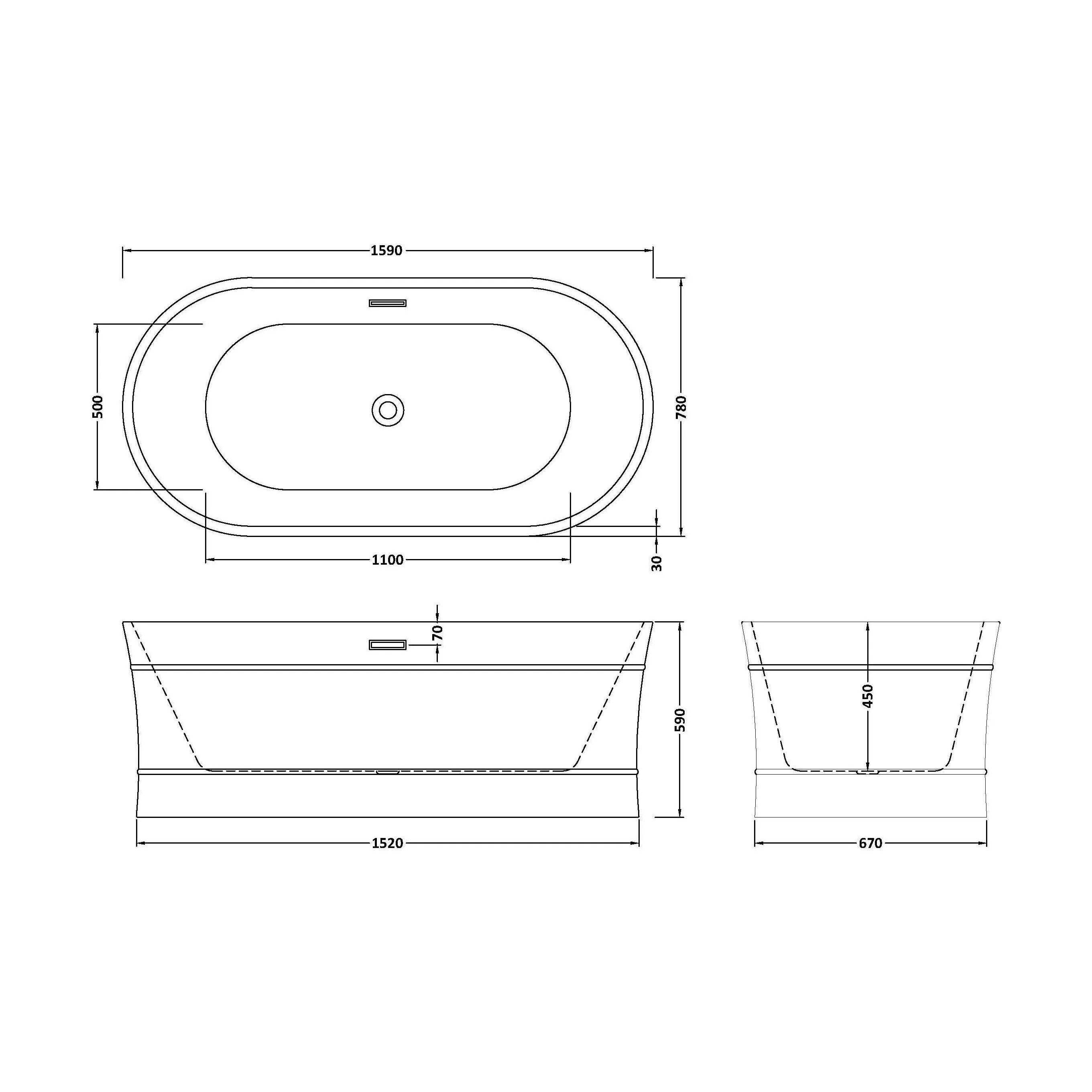 Contemporary Elegant Oval Freestanding Modern Double Ended Bath with Layered Rim Design - Choice of Size - Image 11