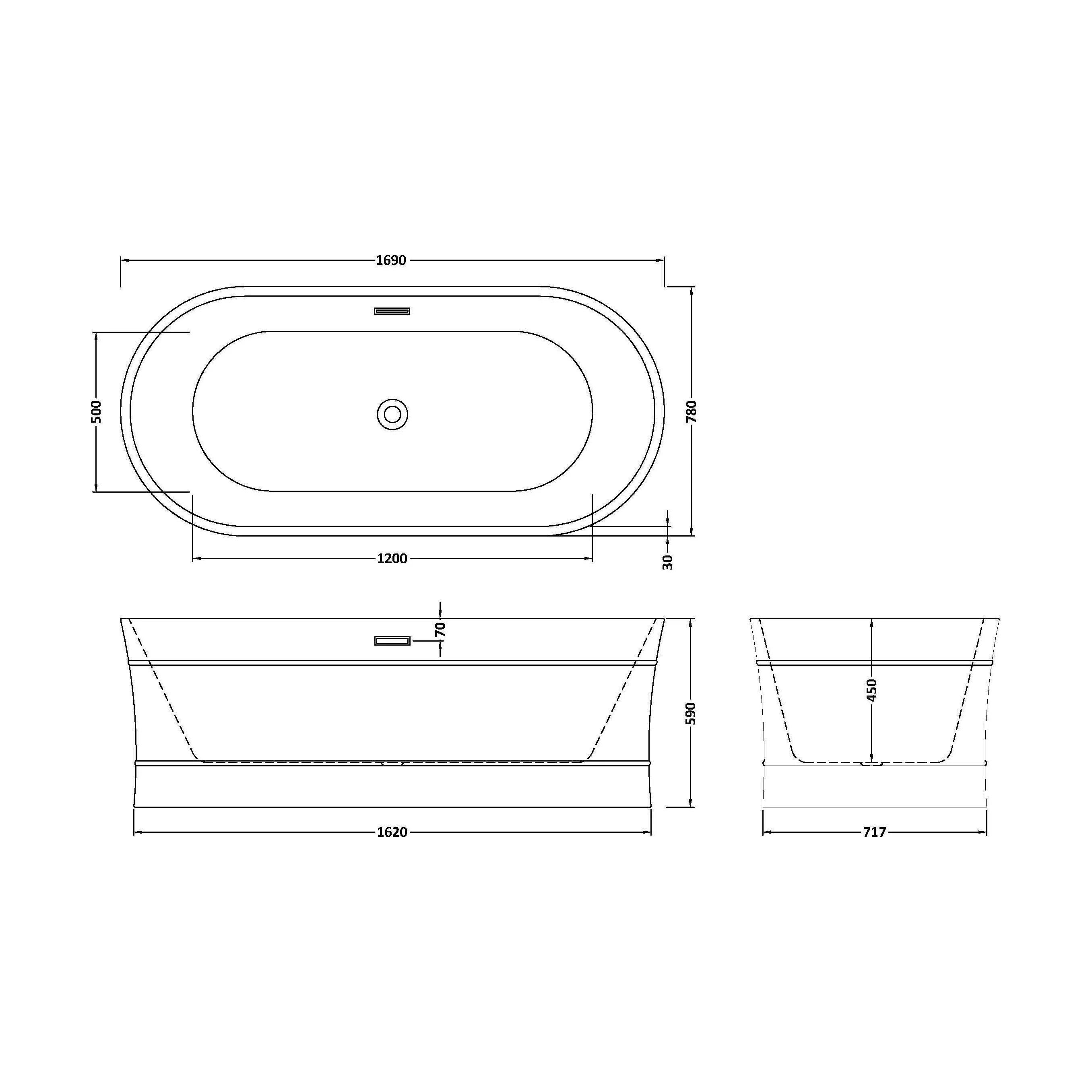 Contemporary Elegant Oval Freestanding Modern Double Ended Bath with Layered Rim Design - Choice of Size - Image 12
