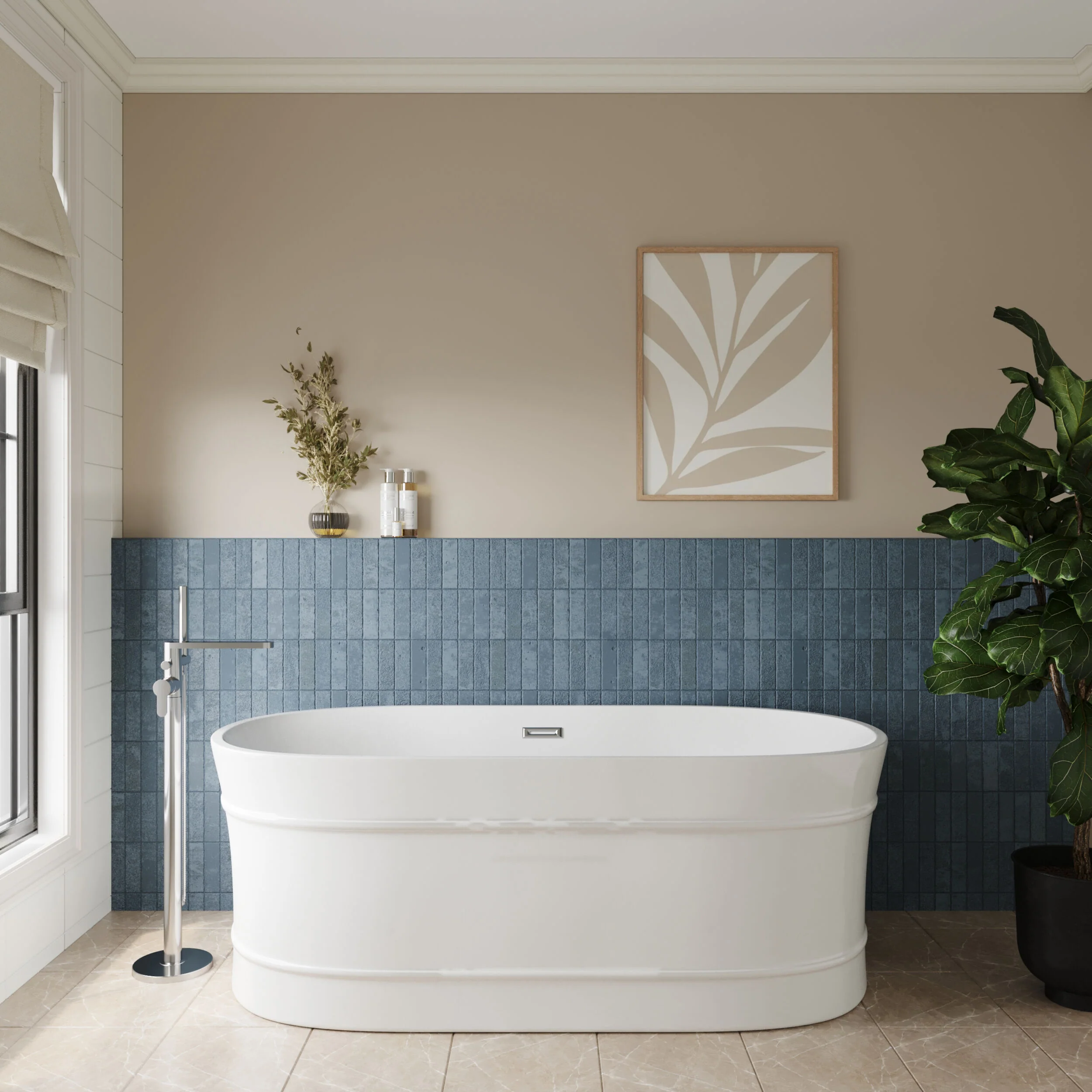 Contemporary Elegant Oval Freestanding Modern Double Ended Bath with Layered Rim Design - Choice of Size - Image 3