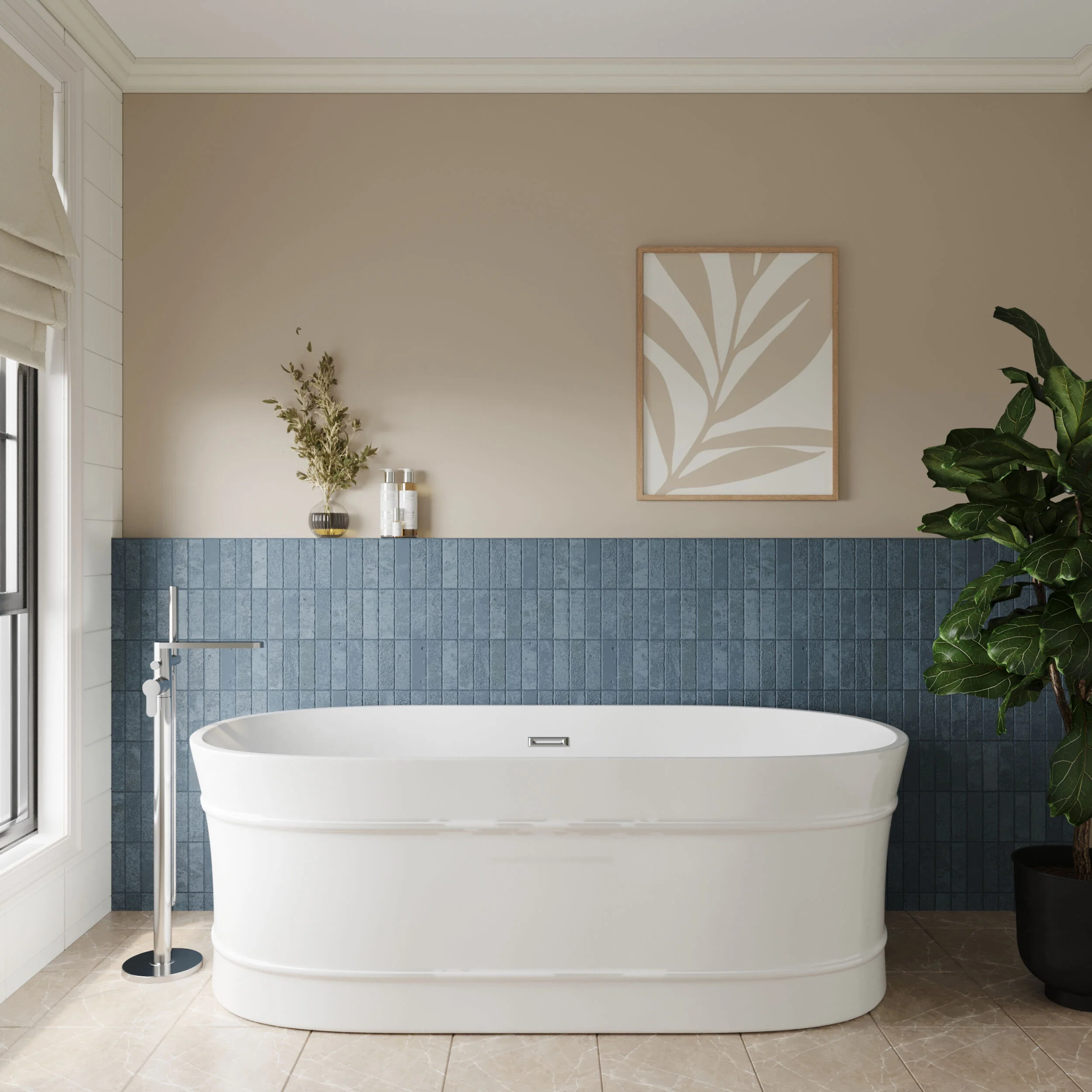 Contemporary Elegant Oval Freestanding Modern Double Ended Bath with Layered Rim Design - Choice of Size - Image 4
