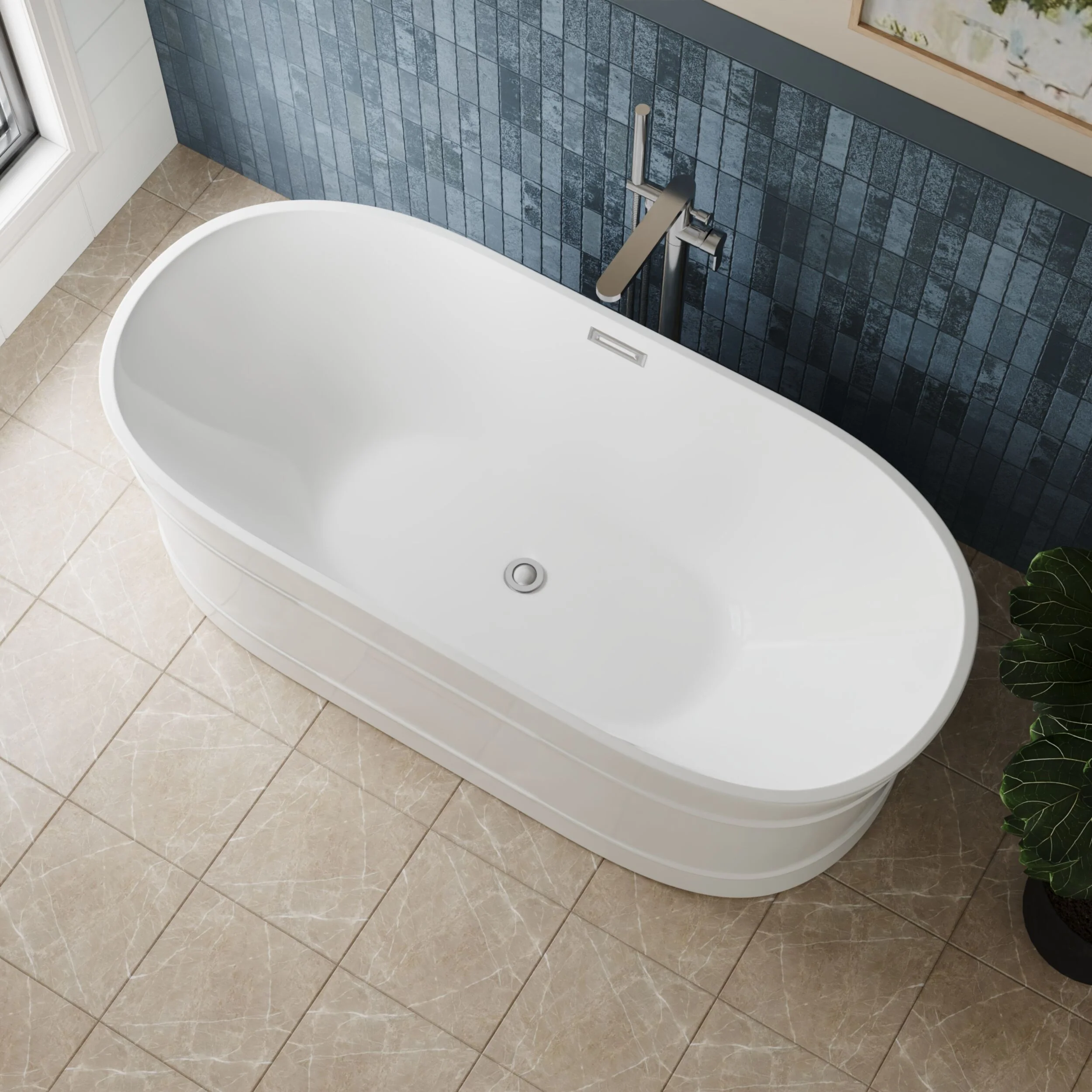 Contemporary Elegant Oval Freestanding Modern Double Ended Bath with Layered Rim Design - Choice of Size - Image 5