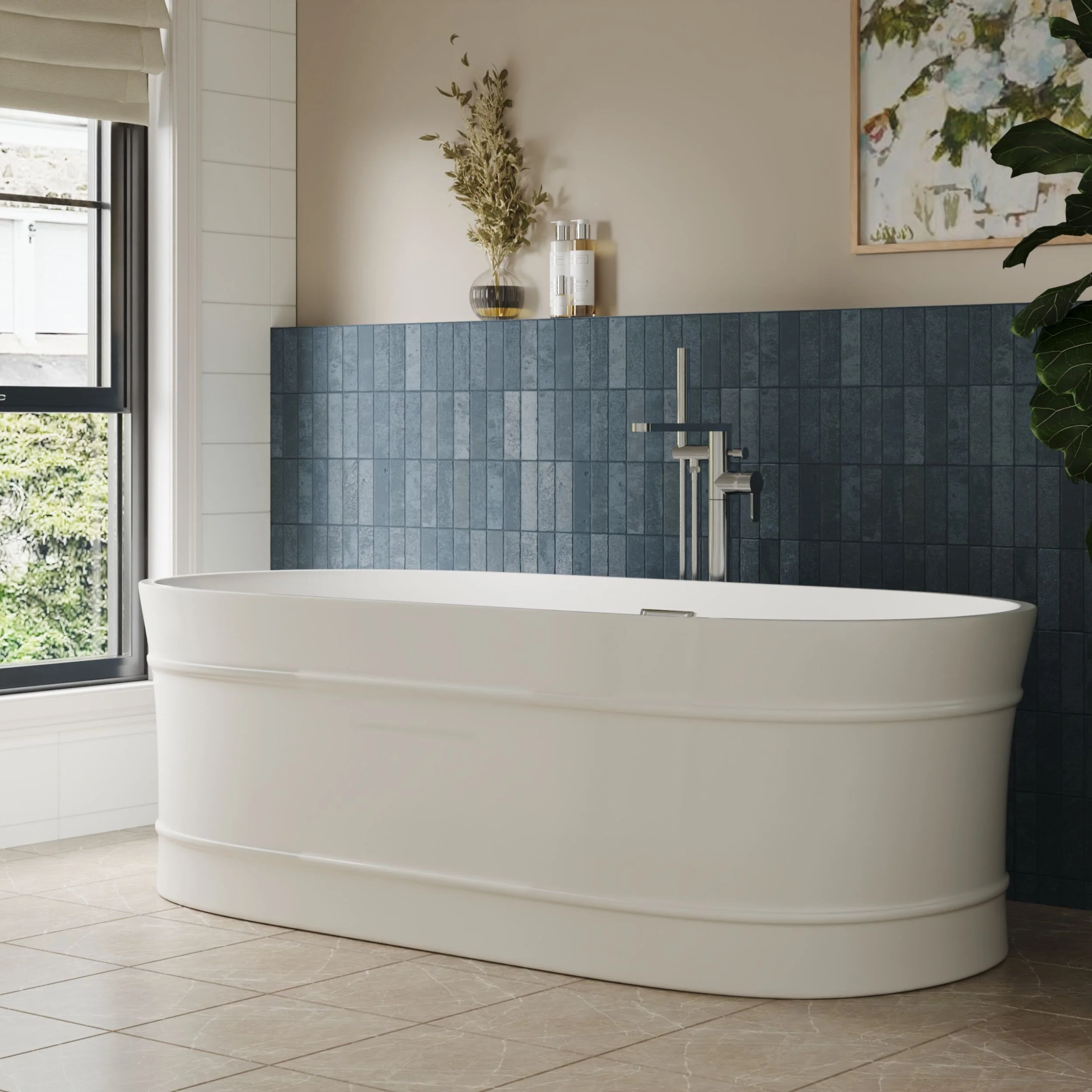 Contemporary Elegant Oval Freestanding Modern Double Ended Bath with Layered Rim Design - Choice of Size - Image 6