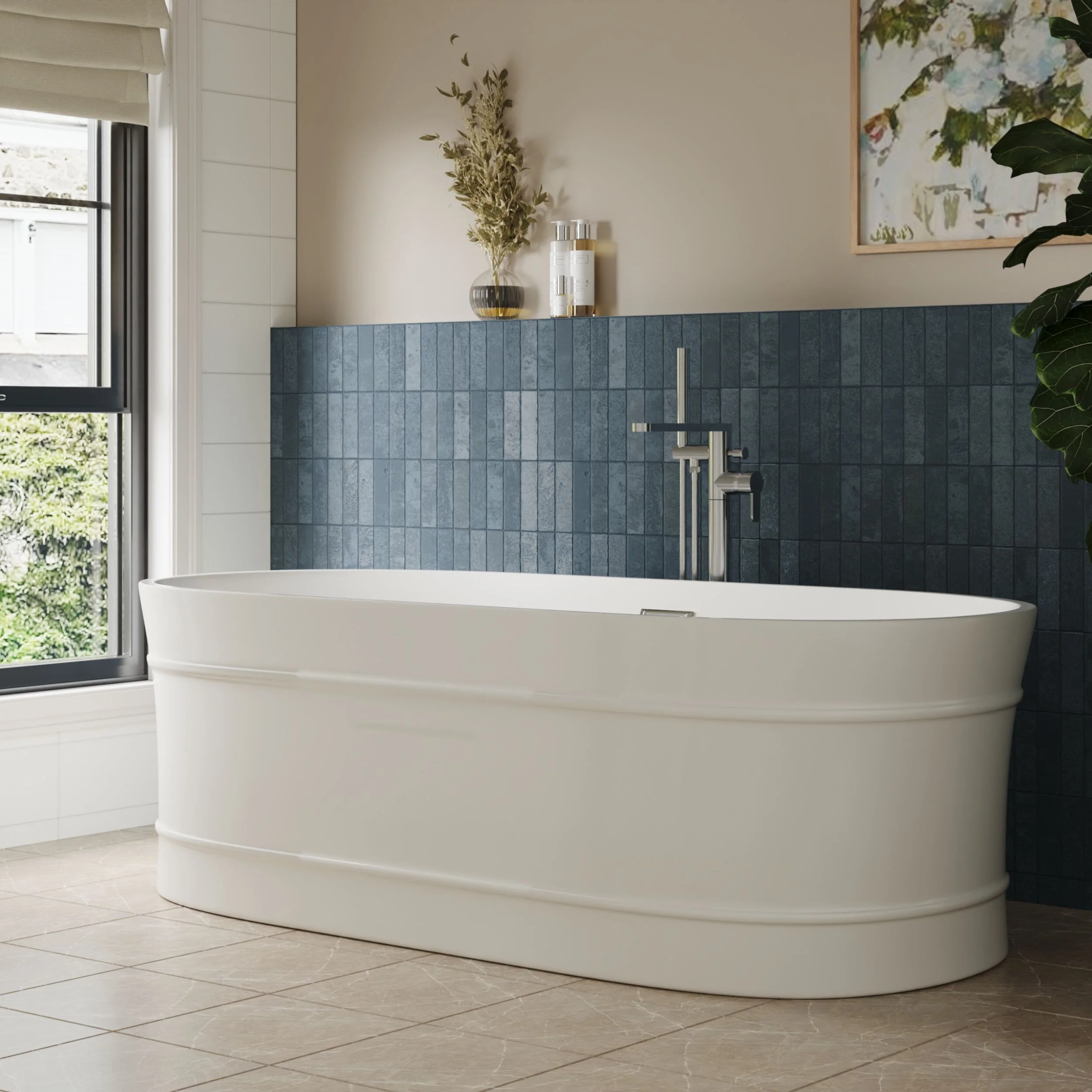 Contemporary Elegant Oval Freestanding Modern Double Ended Bath with Layered Rim Design - Choice of Size - Image 8