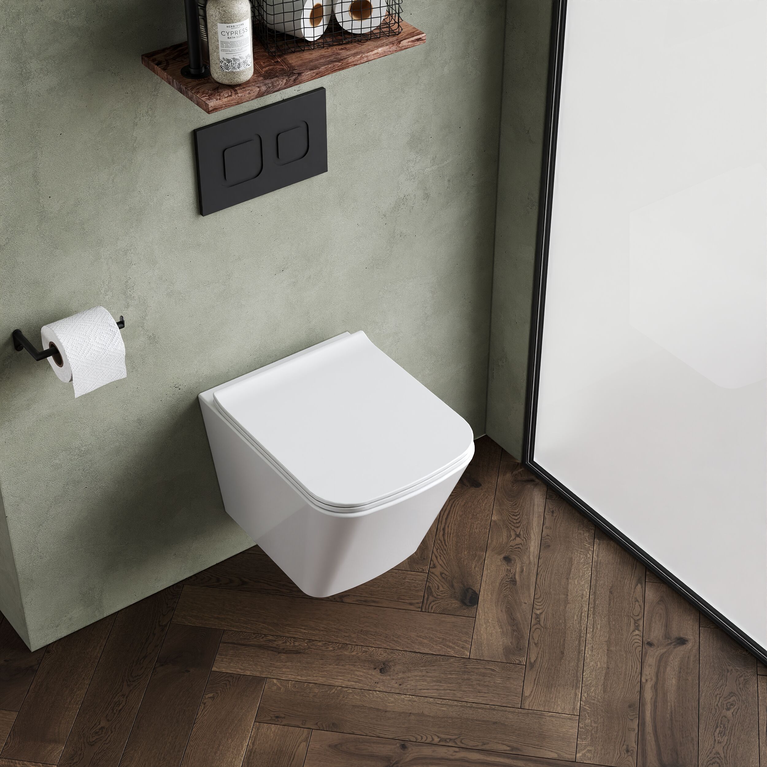 Hilderstone Modern Hung Toilet Pan with Soft Close Sandwich Seat - Image 3