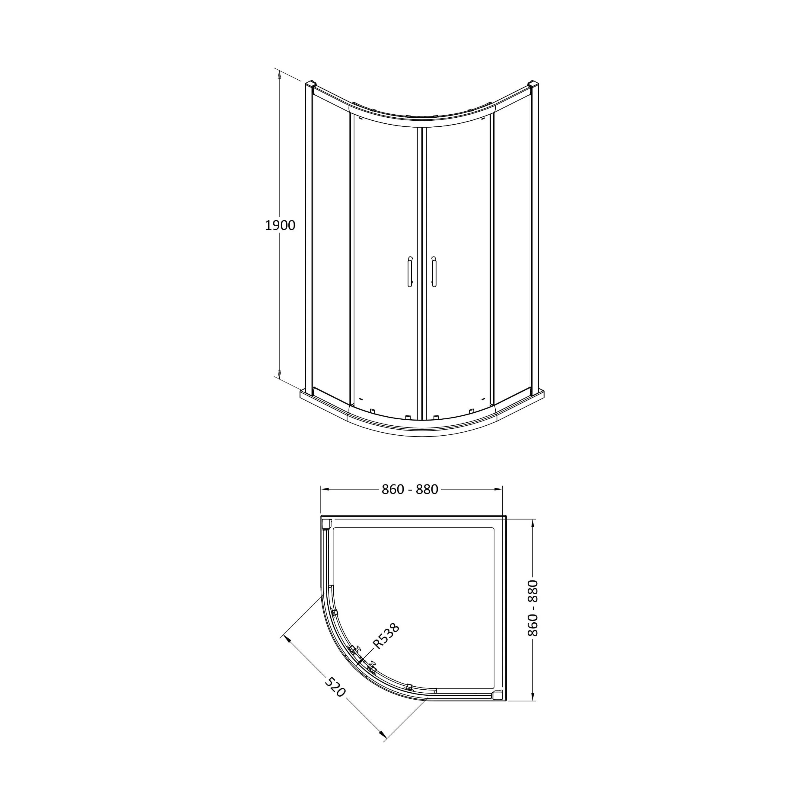 Ellenhall 8mm Toughened Safety Glass Quadrant Shower Enclosure, 1900mm Height - Choice of Finish - Image 16