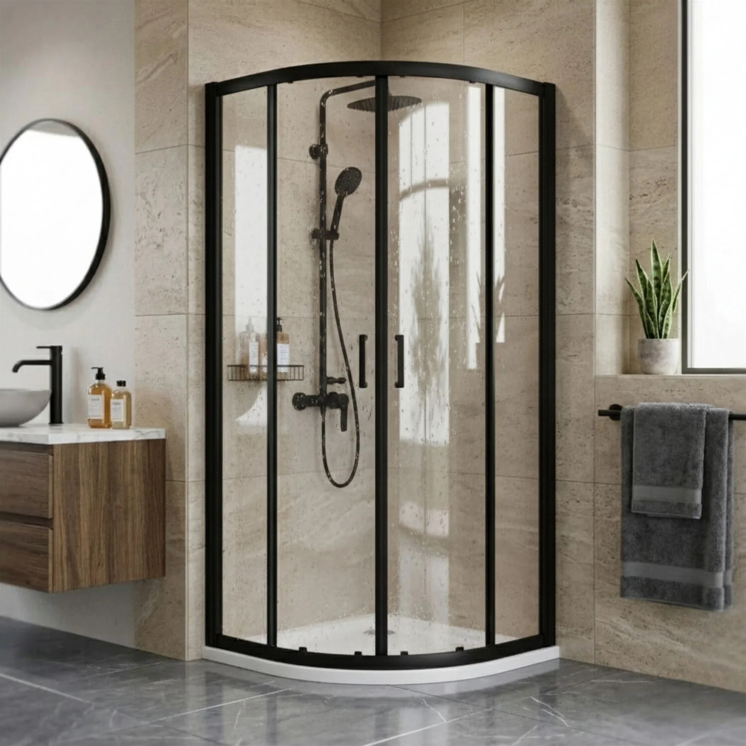 Ellenhall 8mm Toughened Safety Glass Quadrant Shower Enclosure, 1900mm Height - Choice of Finish - Image 6