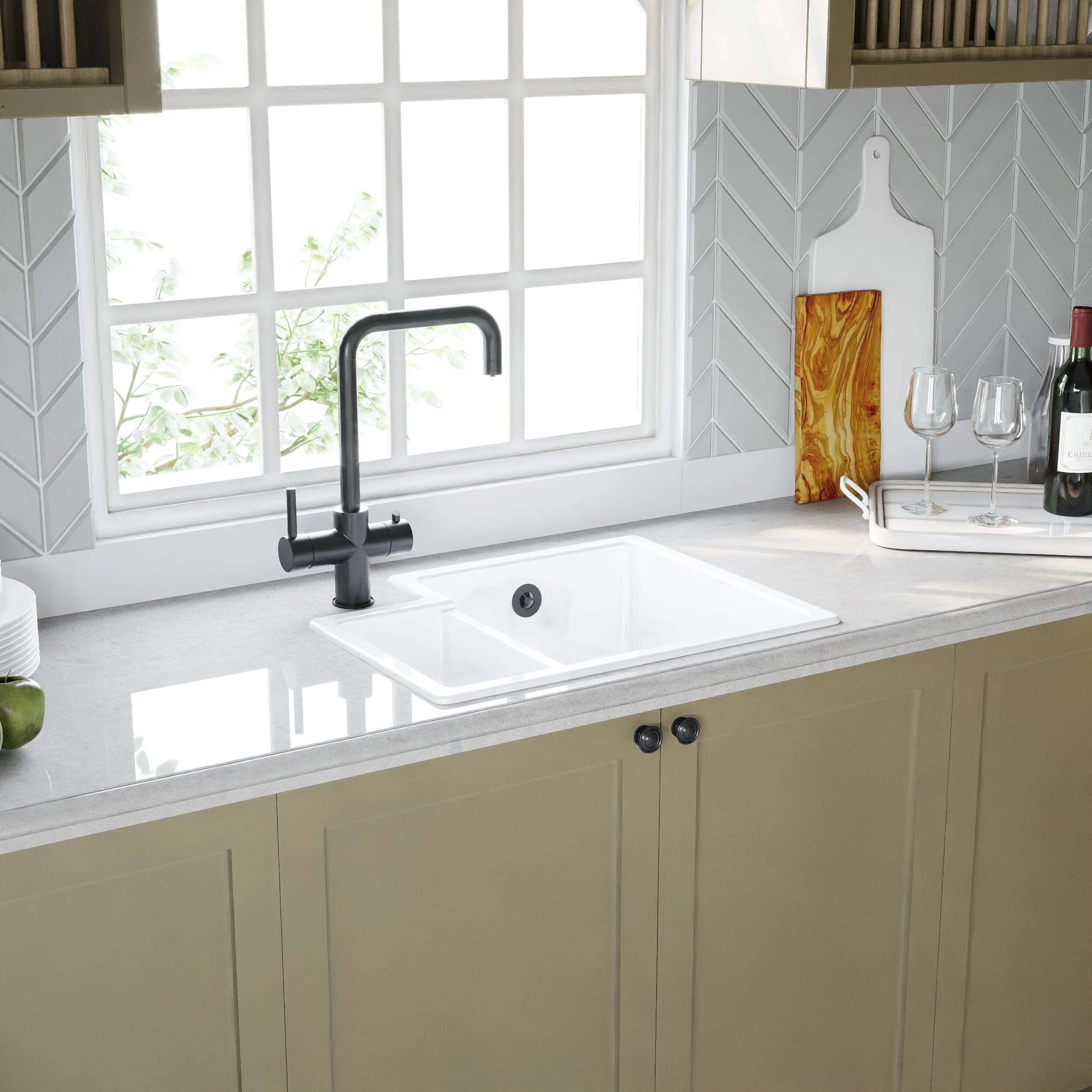 1.5 Bowl Fireclay Ceramic Undermount Kitchen Sink with Overflow - 549mm - Available as Left or Right Hand - Image 7