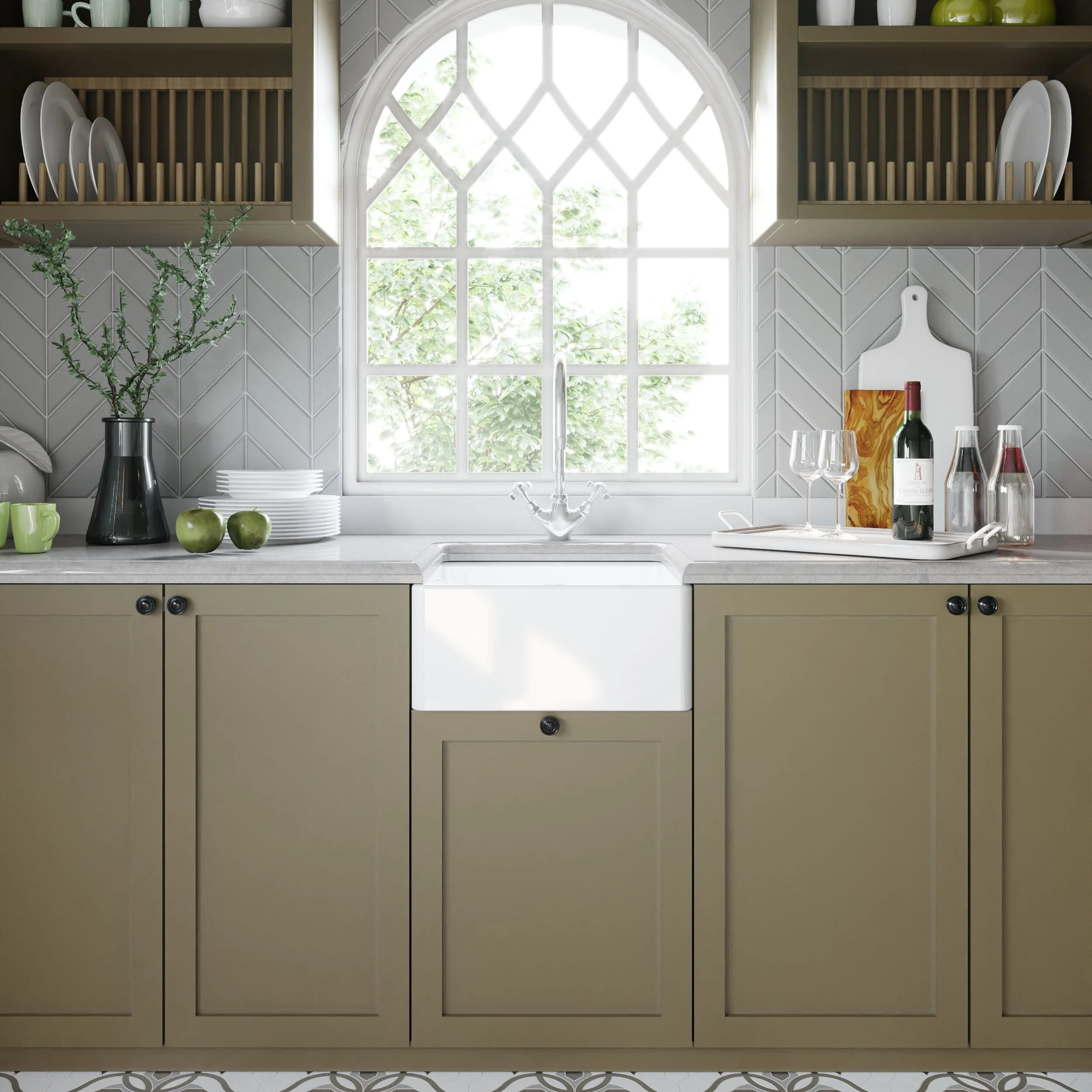 Single Bowl Fireclay Ceramic Belfast Sink Bundle with Overflow, Mono Mixer Tap & Waste - Image 2