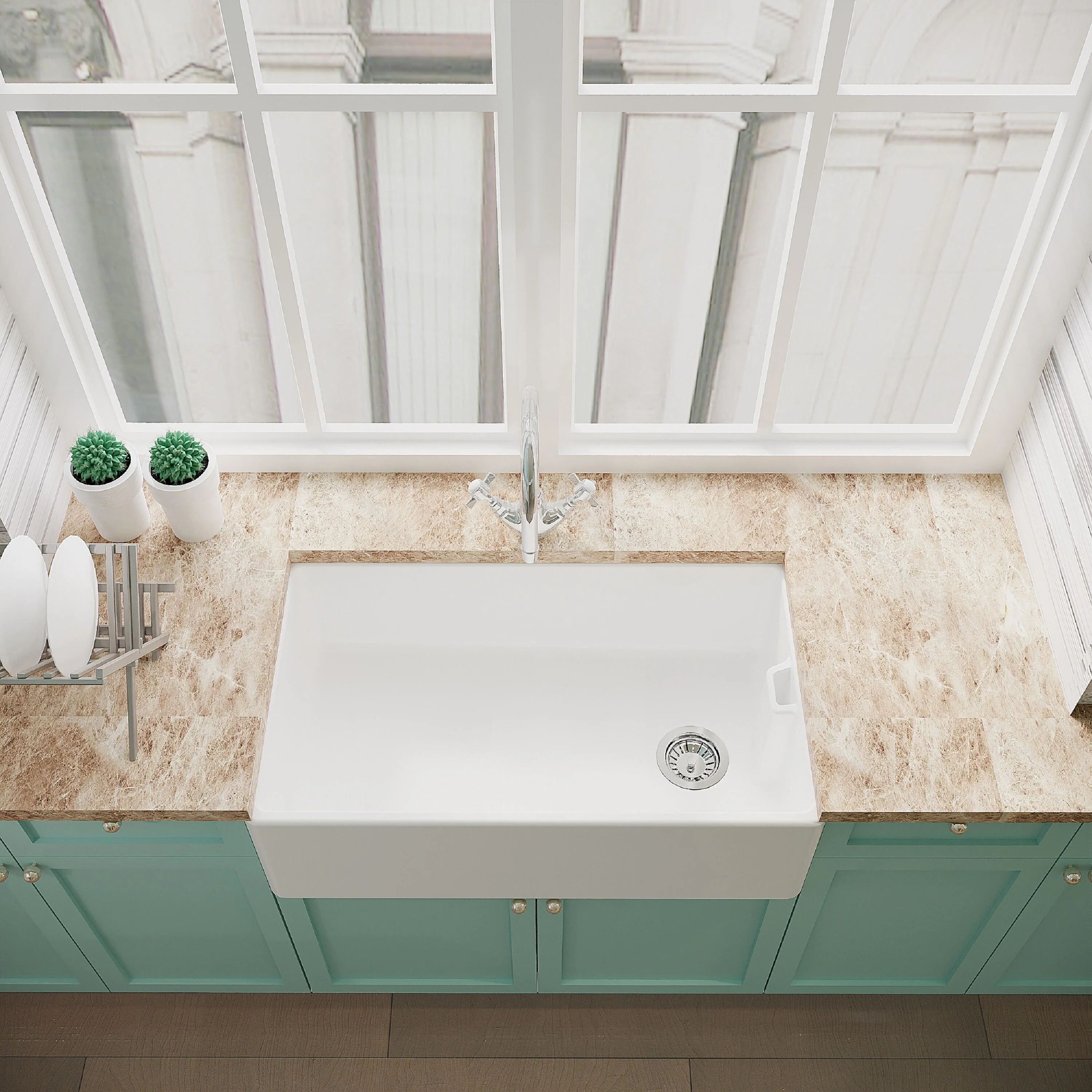 Fireclay Belfast Kitchen Sink Bundle with Overflow, Mono Sink Mixer Tap & Waste - Image 3
