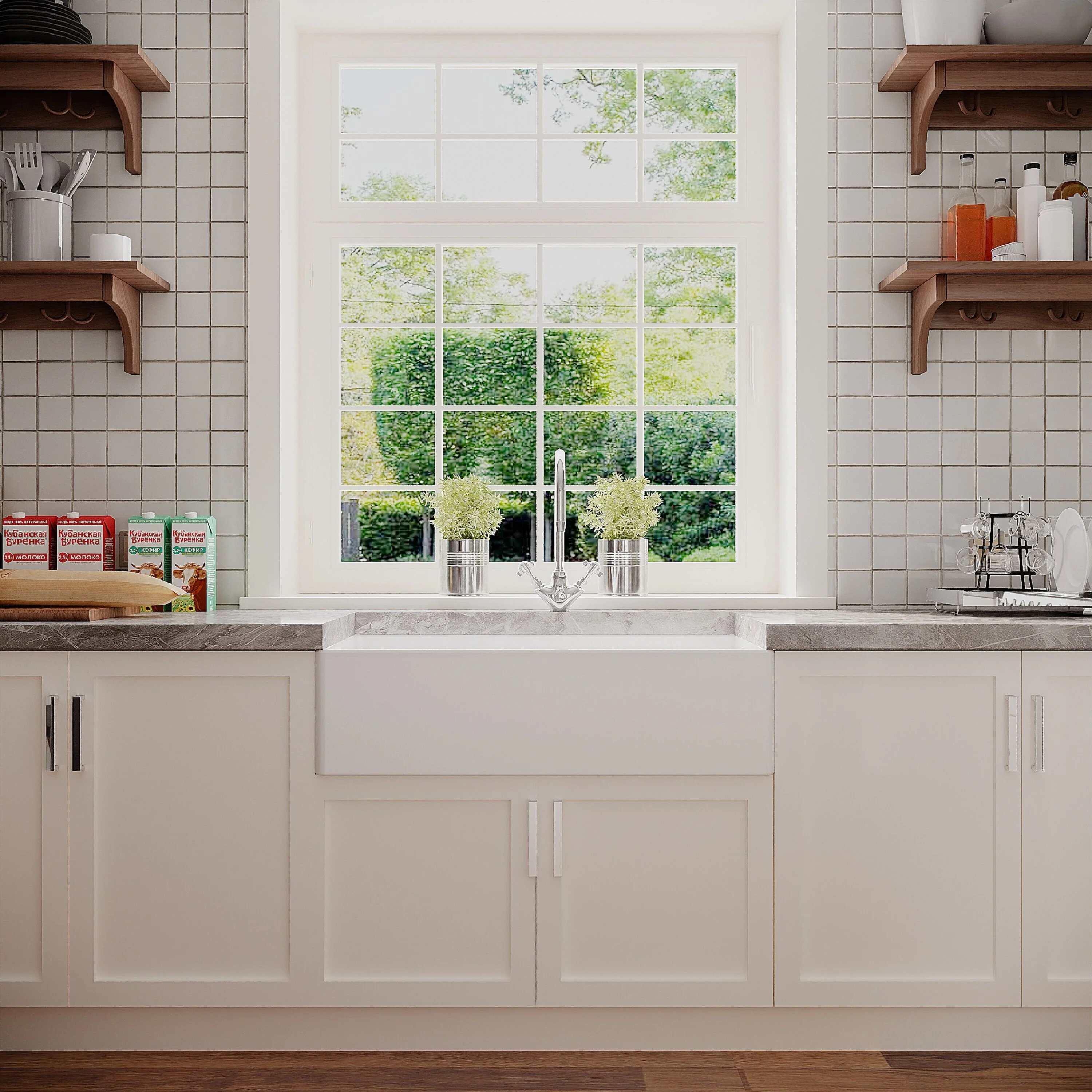Single Bowl Fireclay Ceramic Belfast Kitchen Sink Bundle with Overflow Mono Sink Mixer Tap & Waste - Image 2
