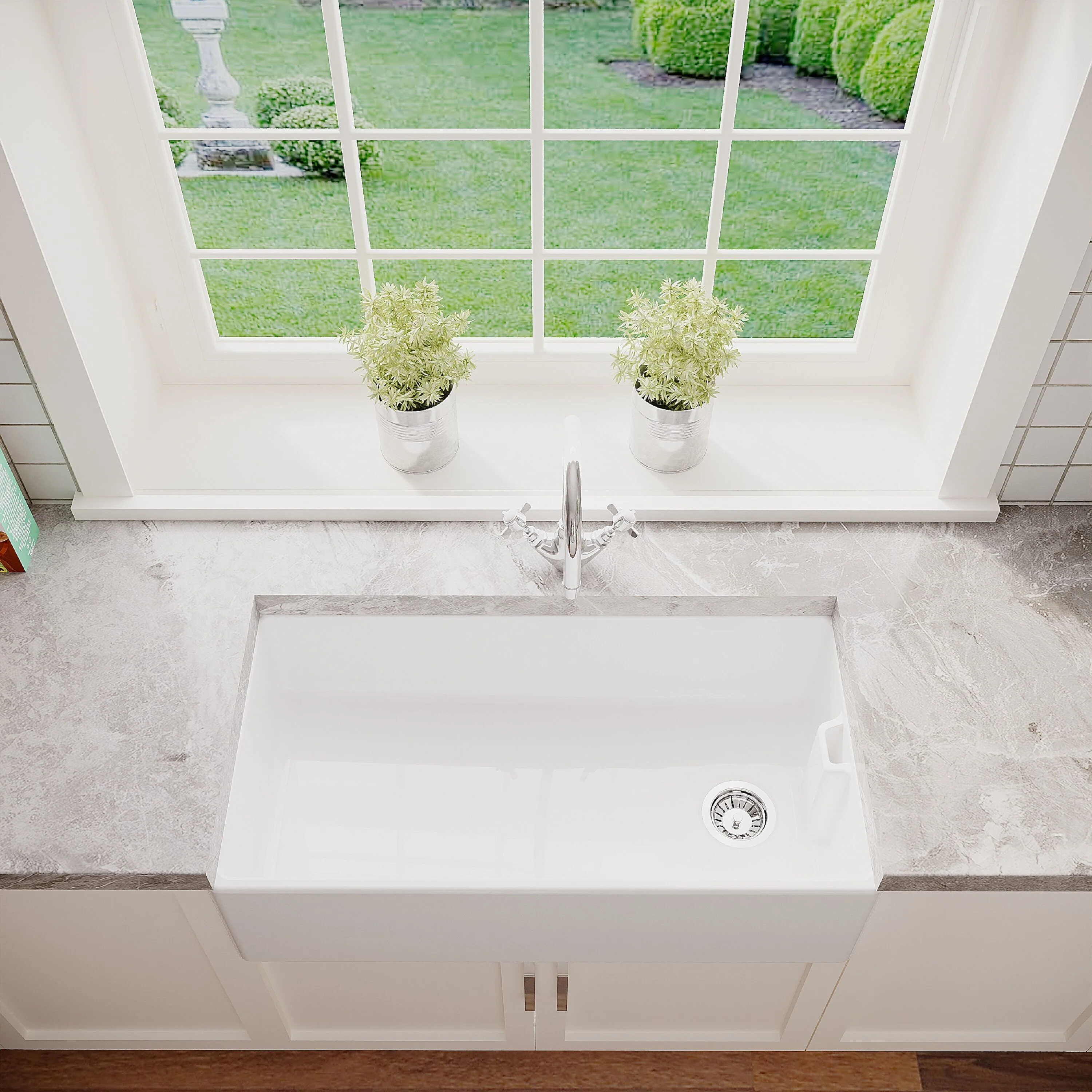 Single Bowl Fireclay Ceramic Belfast Kitchen Sink Bundle with Overflow Mono Sink Mixer Tap & Waste - Image 3
