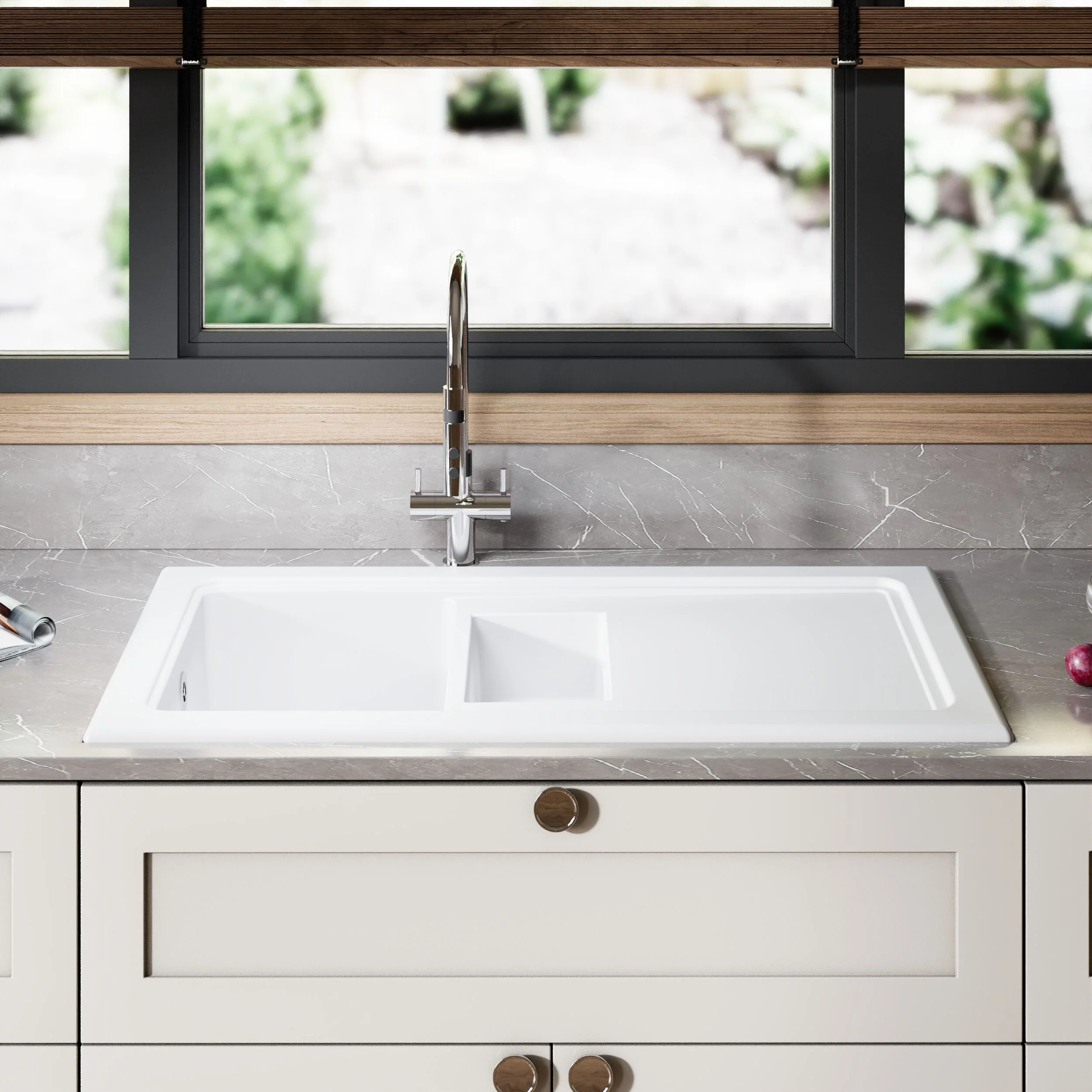 101cm Inset Counter Top Fireclay Ceramic Kitchen Sink - Multiple Options Available - Image 11