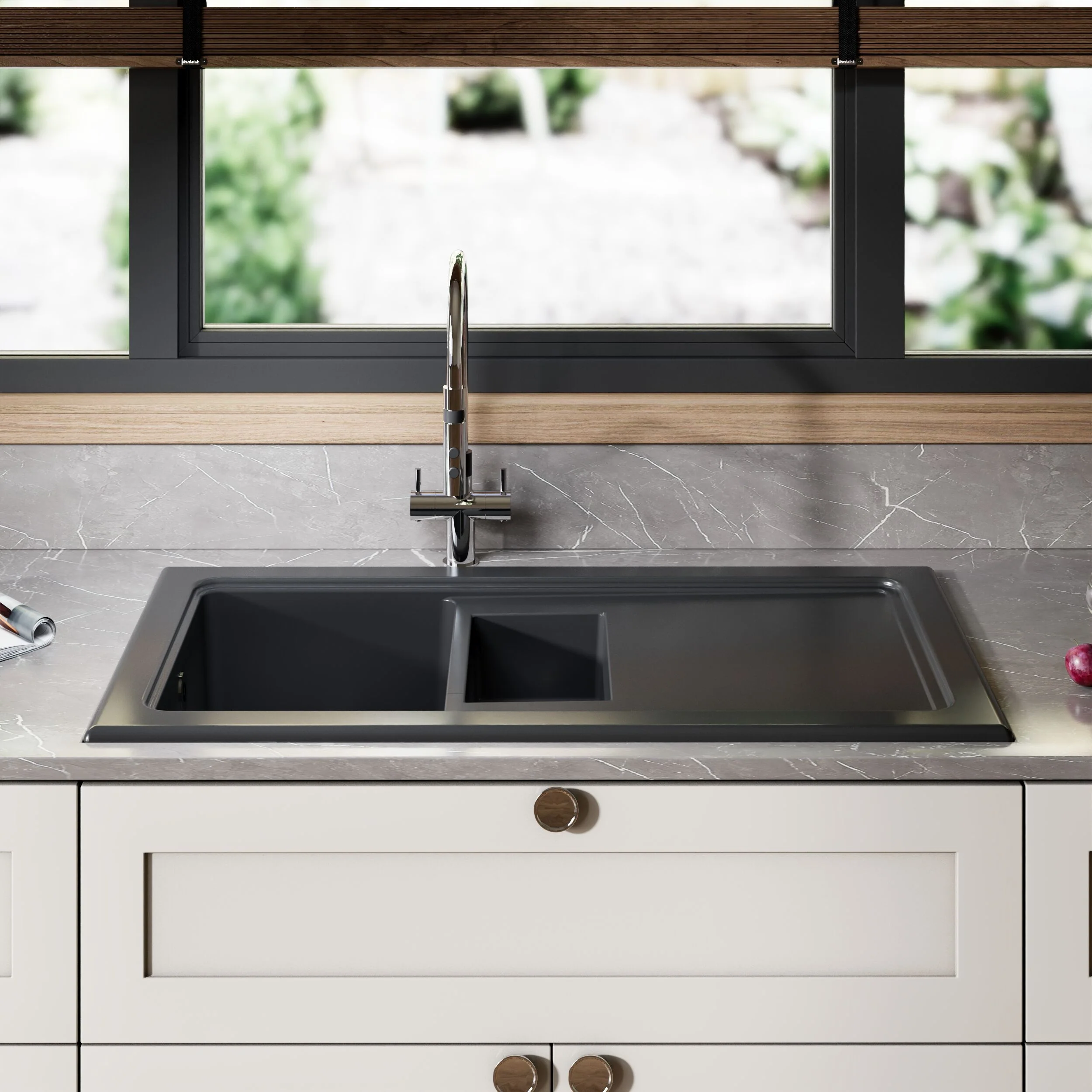 101cm Inset Counter Top Fireclay Ceramic Kitchen Sink - Multiple Options Available - Image 13