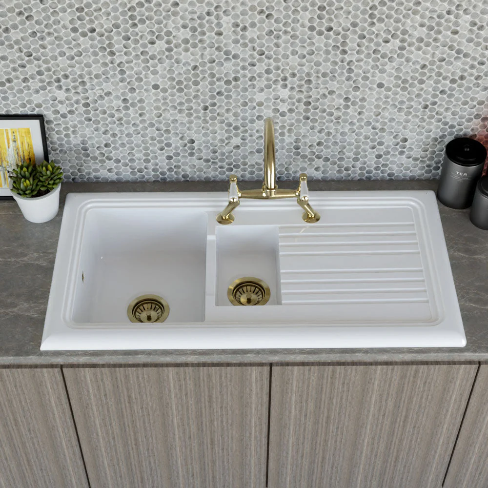 101cm Inset Counter Top Fireclay Ceramic Kitchen Sink - Multiple Options Available - Image 14