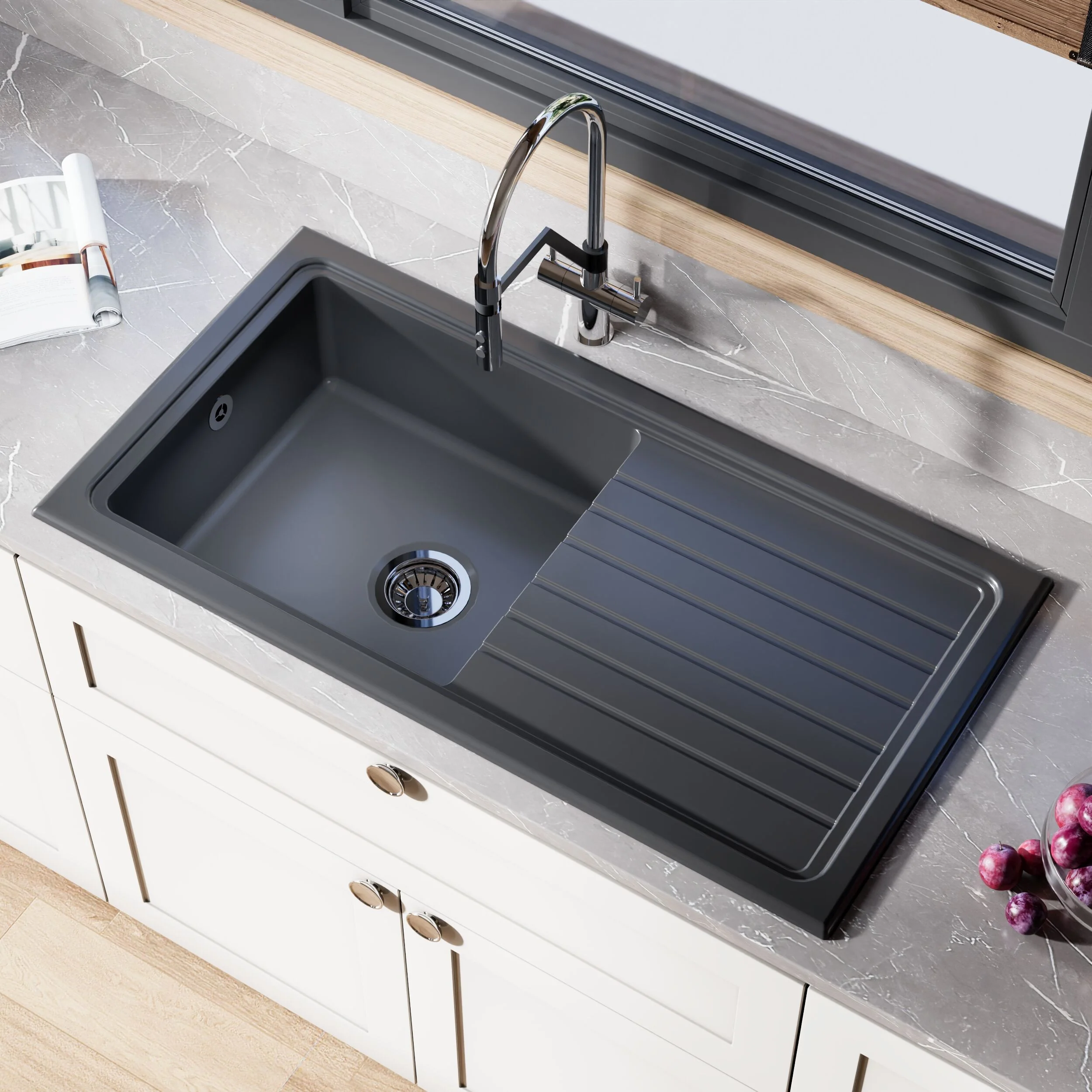 101cm Inset Counter Top Fireclay Ceramic Kitchen Sink - Multiple Options Available - Image 16