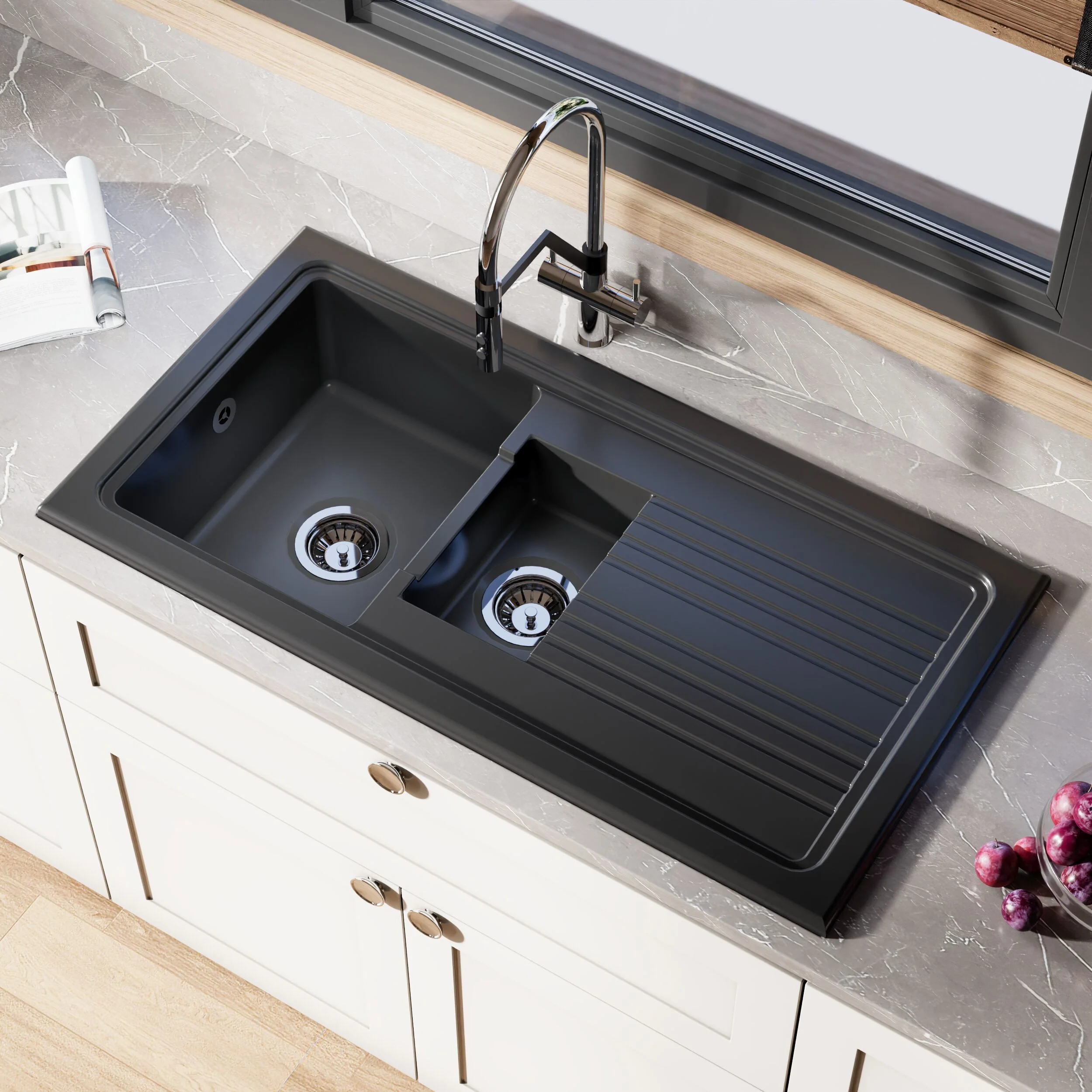 101cm Inset Counter Top Fireclay Ceramic Kitchen Sink - Multiple Options Available - Image 17