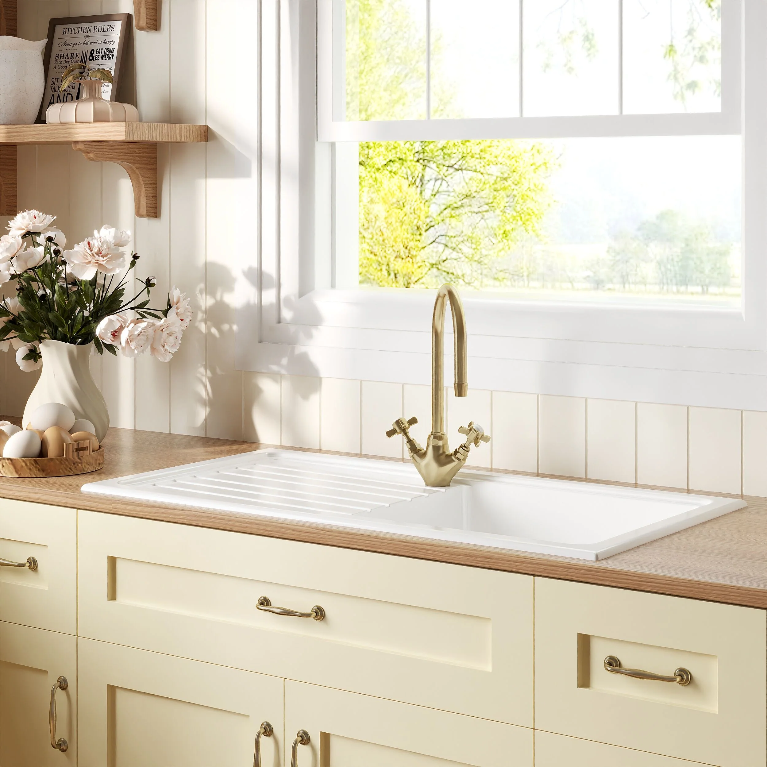 101cm Inset Counter Top Fireclay Ceramic Kitchen Sink - Multiple Options Available - Image 21