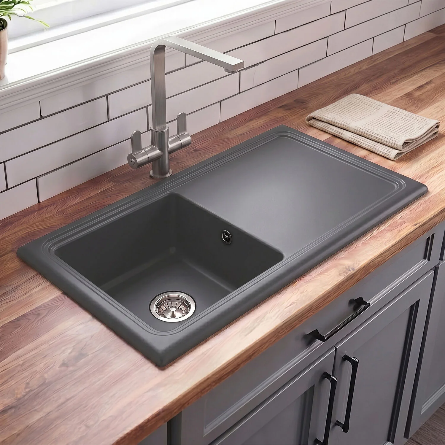 101cm Inset Counter Top Fireclay Ceramic Kitchen Sink - Multiple Options Available - Image 4