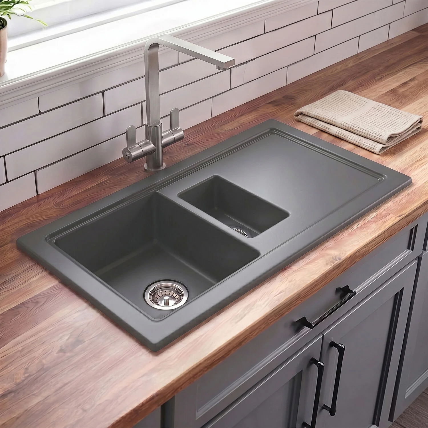 101cm Inset Counter Top Fireclay Ceramic Kitchen Sink - Multiple Options Available - Image 5